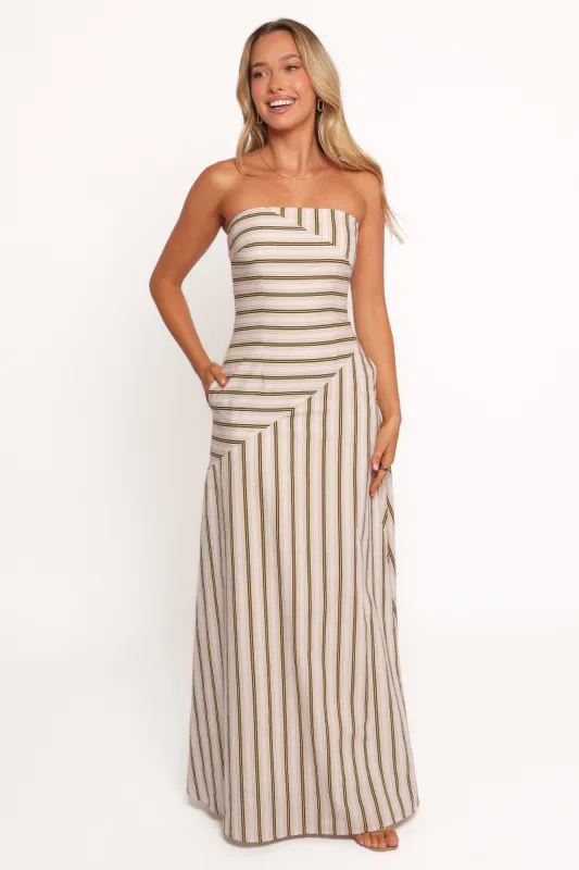 Maliah Maxi Dress - Vory Stripe sold by Petal & Pup