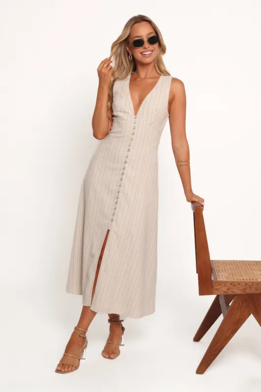 Aisling Midi Dress - Beige Gold sold by Petal & Pup