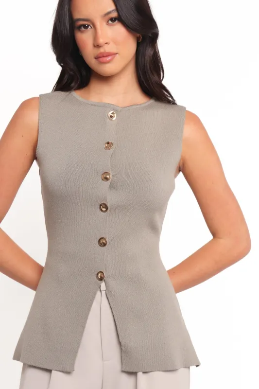 Machia Knit Vest Top - Khaki sold by Petal & Pup