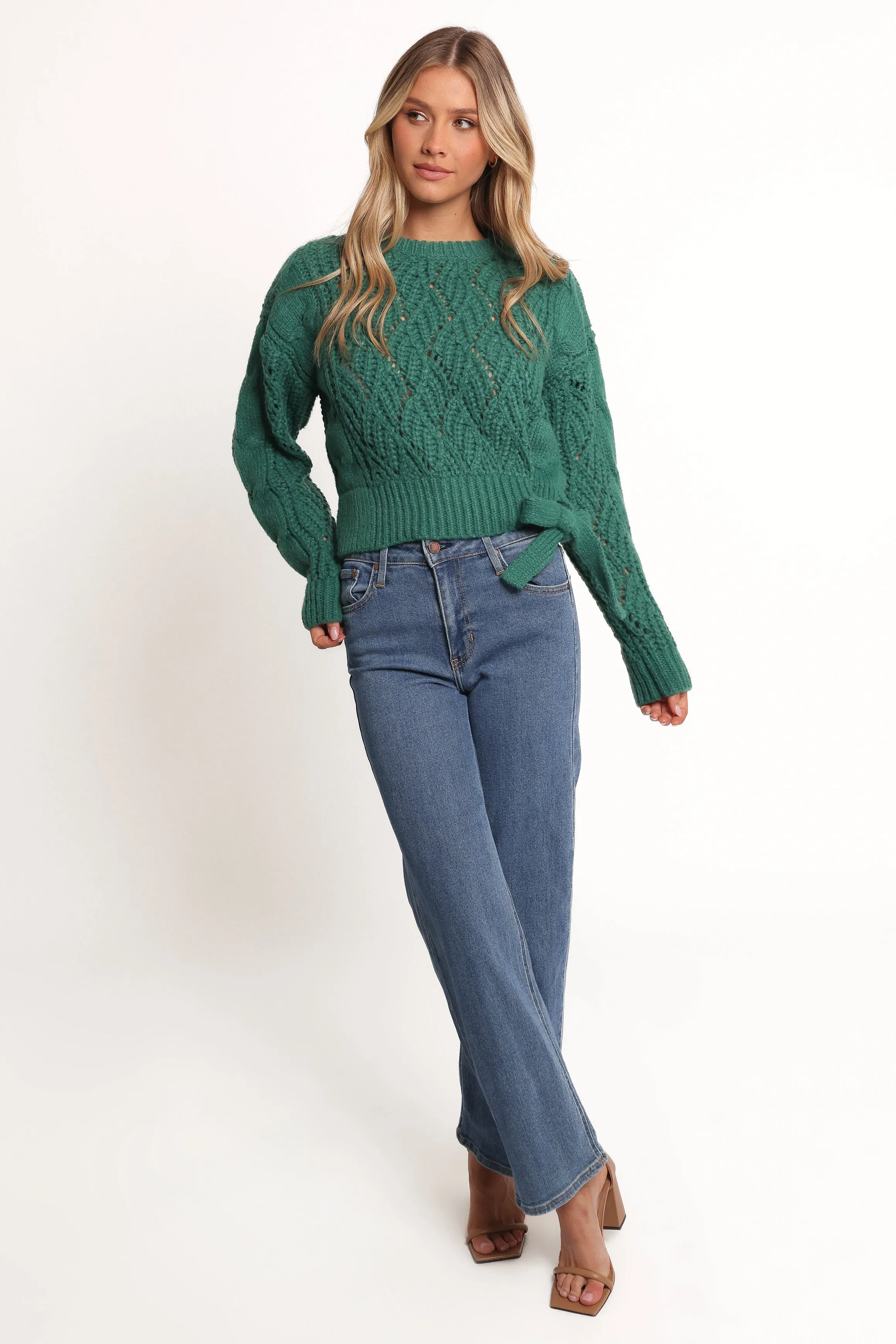 Birdie Tie Side Knit Sweater - Emerald sold by Petal & Pup