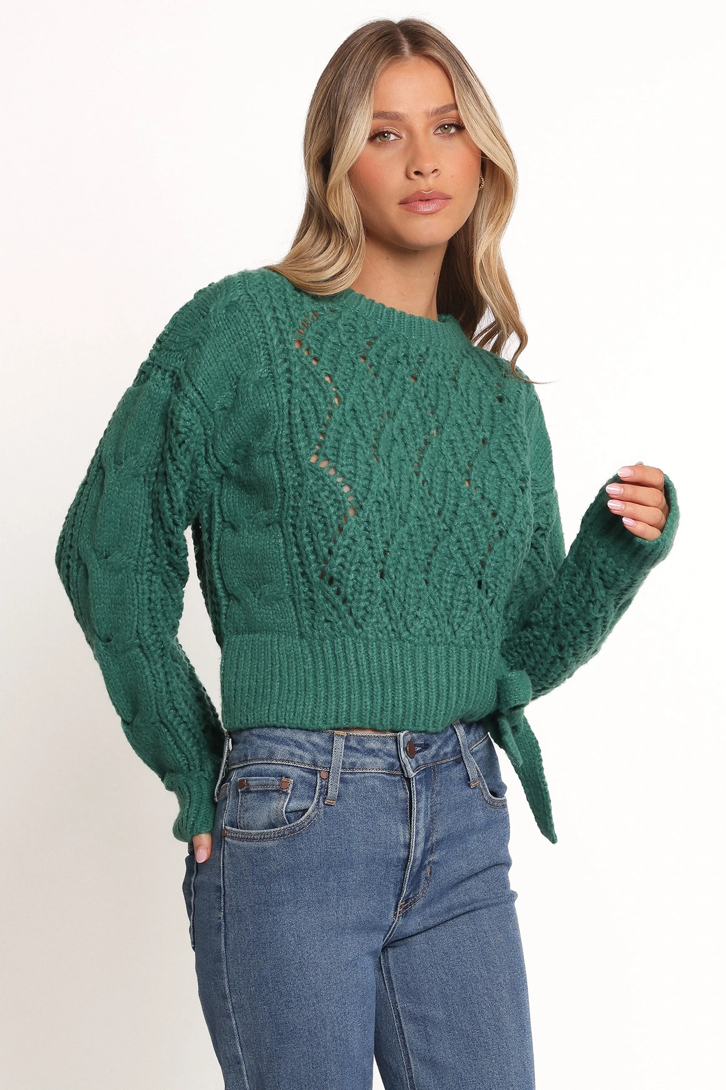 Birdie Tie Side Knit Sweater - Emerald sold by Petal & Pup product image thumbnail 5