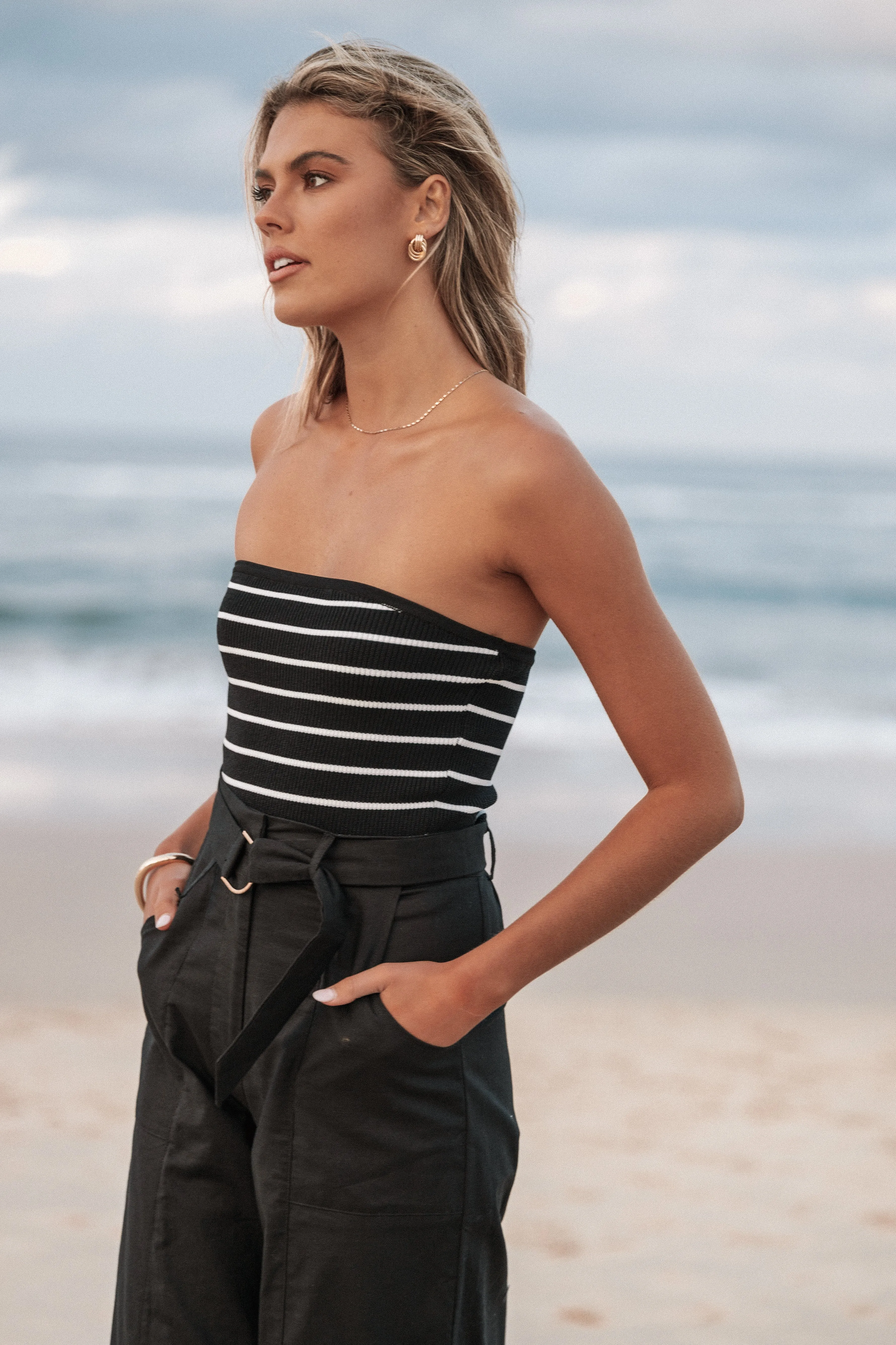 Tegan Knit Top - Black Stripe sold by Petal & Pup