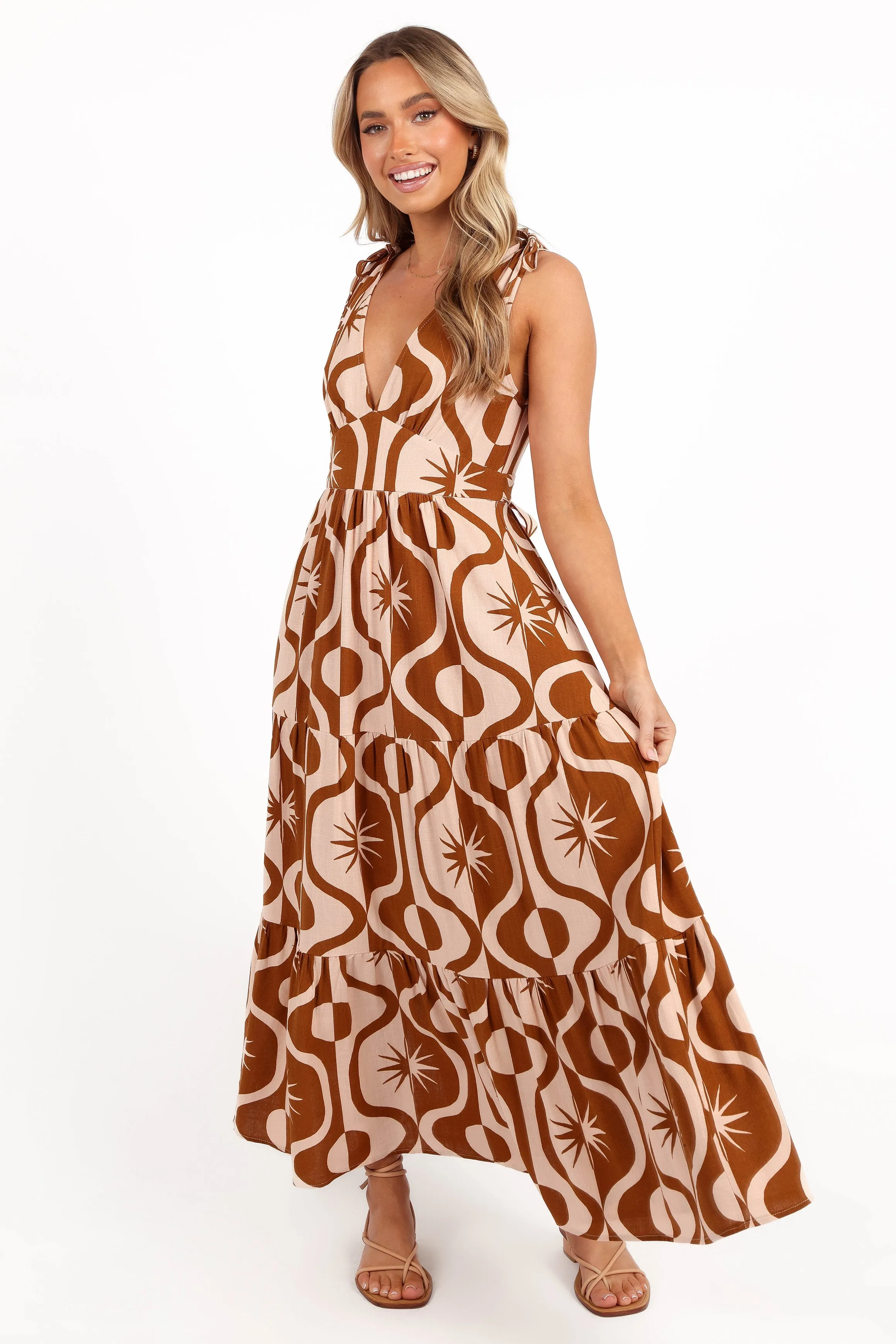 Zora Maxi Dress - Tan Print sold by Petal & Pup