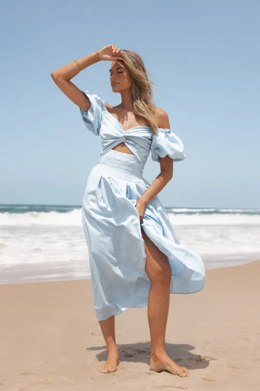 Cintra Puff Sleeve Maxi Dress - Blue sold by Petal & Pup