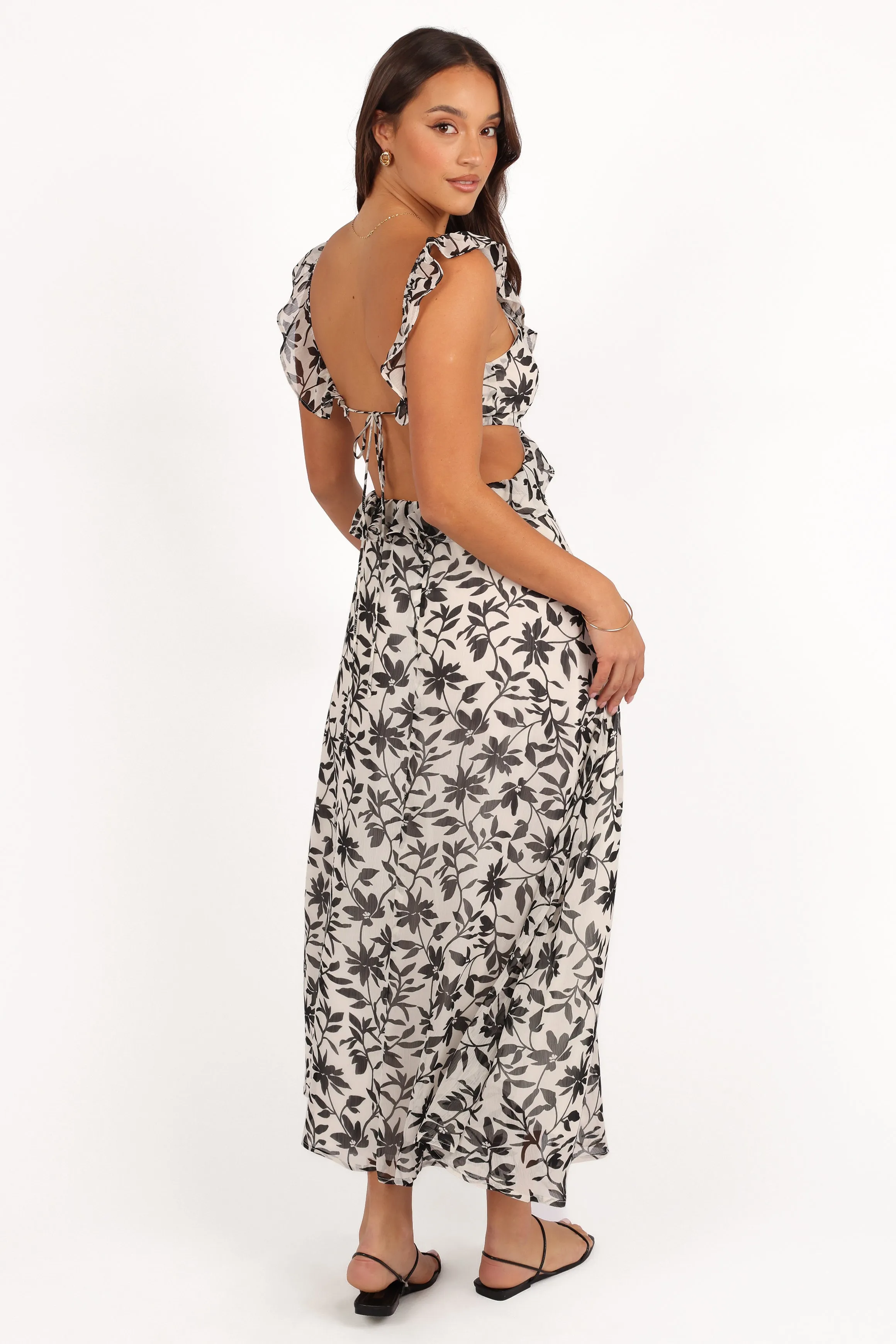 Rori Ruffle Maxi Dress - White Black Floral sold by Petal & Pup product image thumbnail 4