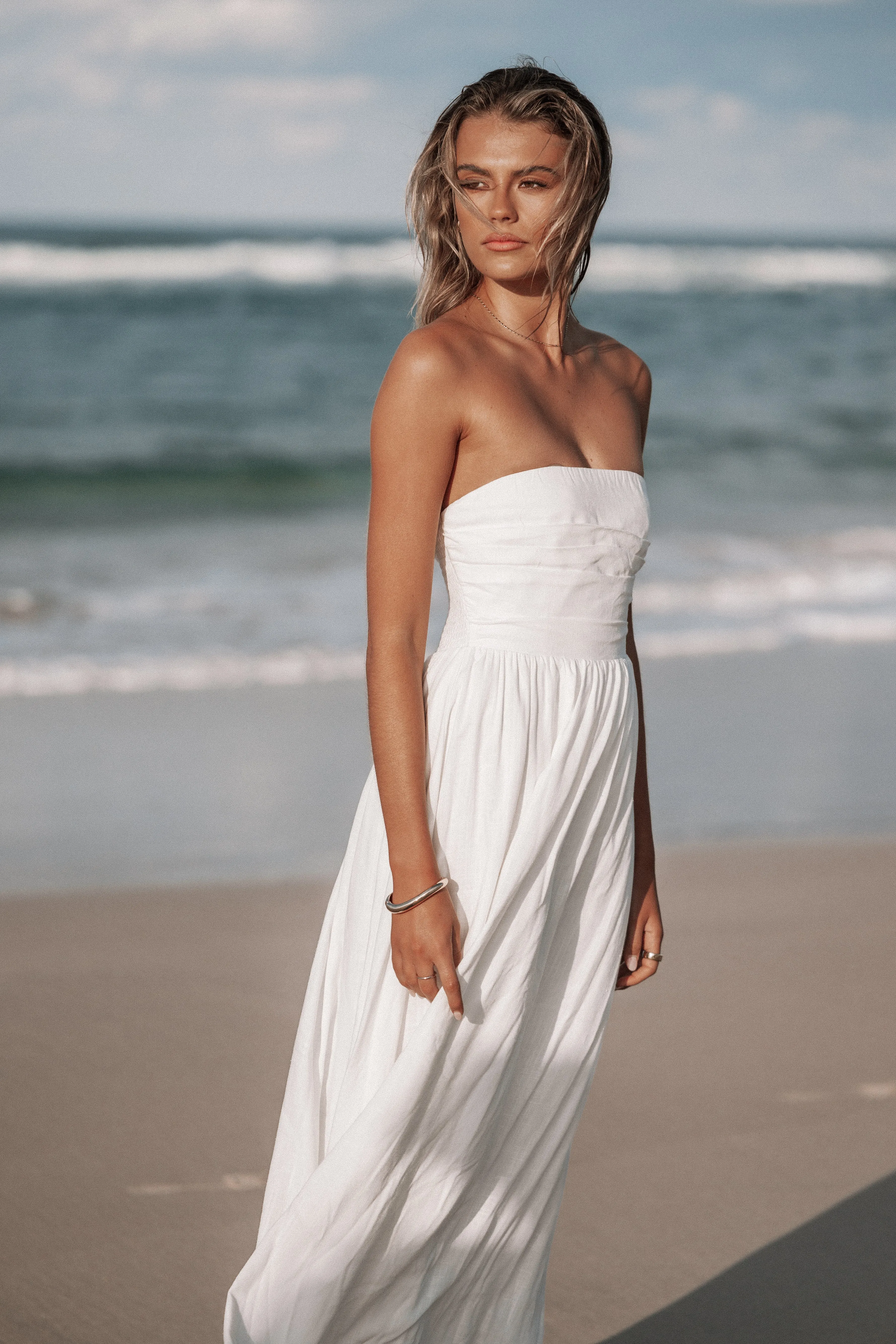 Kayt Strapless Dress - White sold by Petal & Pup