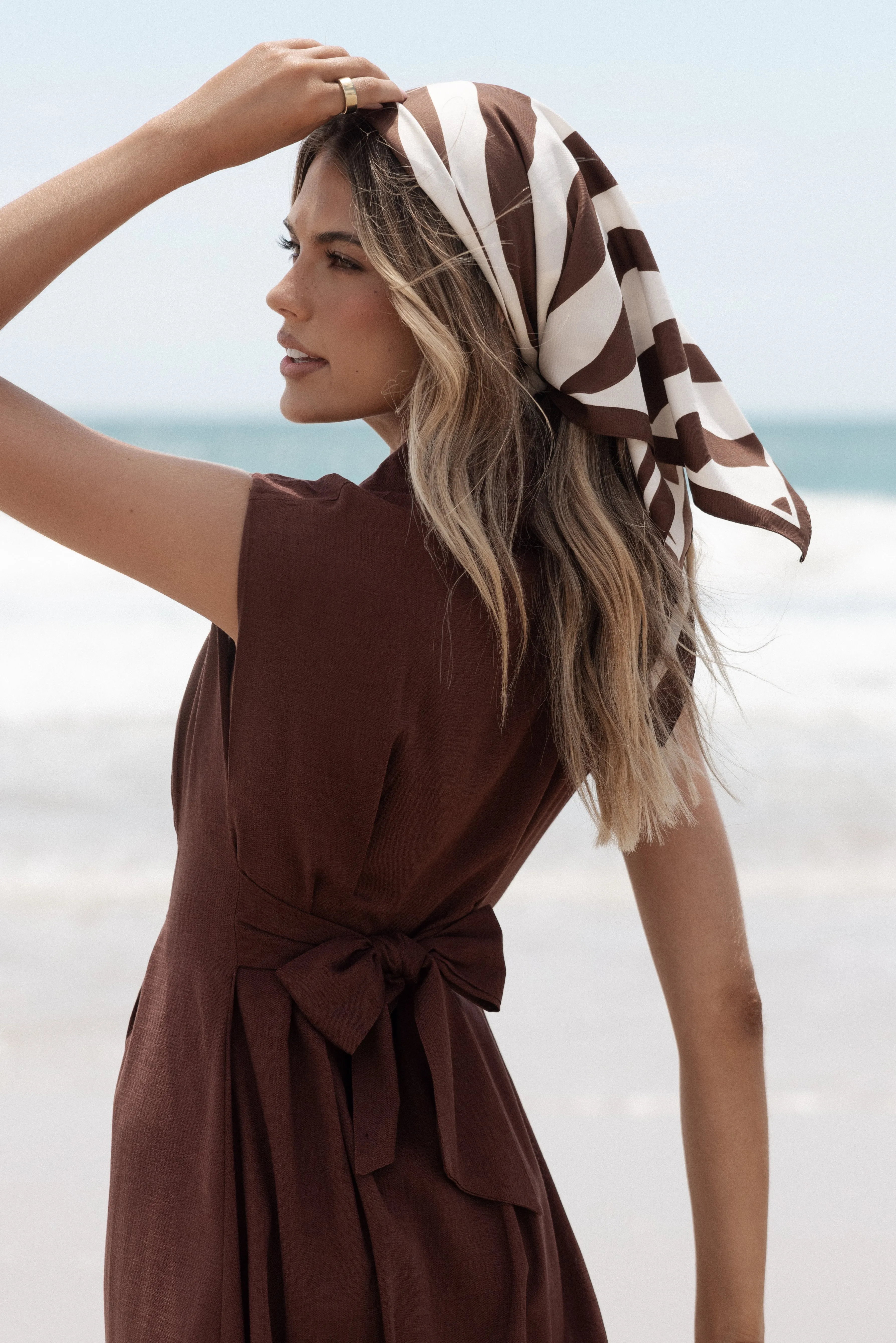 Lara Hair Scarf - Chocolate/White sold by Petal & Pup