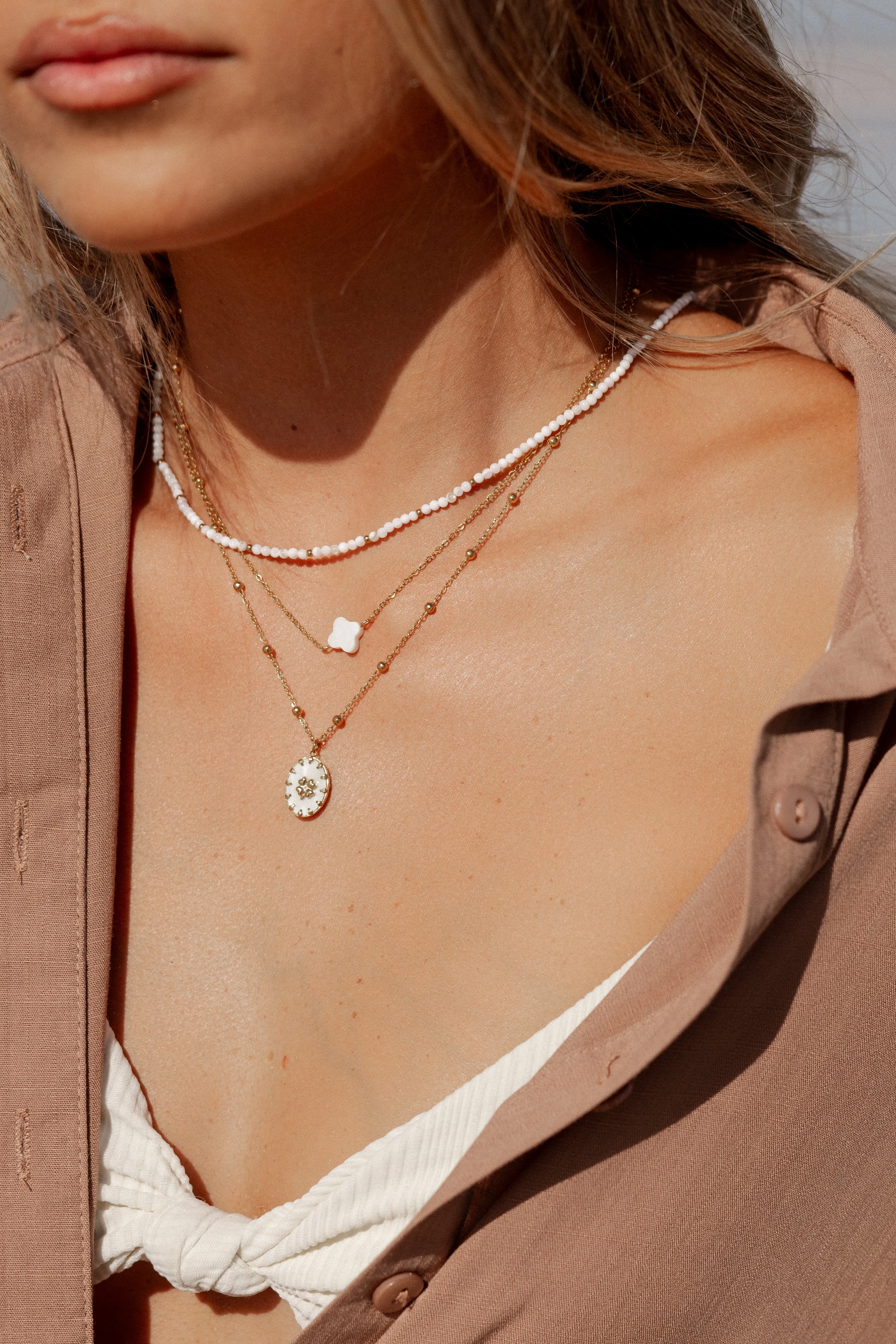 Goldie Necklace - Gold/White sold by Petal & Pup