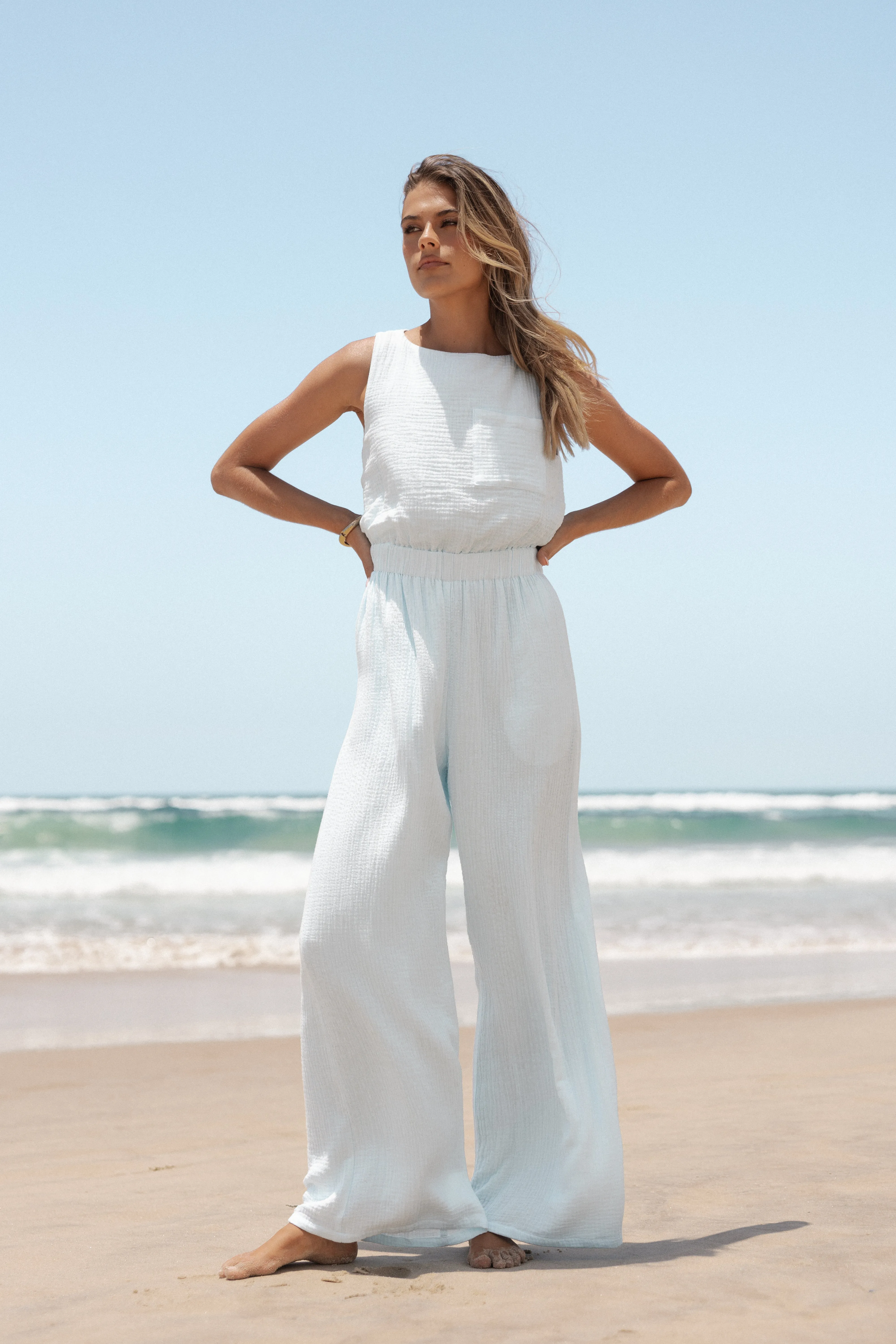 Brenna Cotton Jumpsuit - Pale Blue sold by Petal & Pup