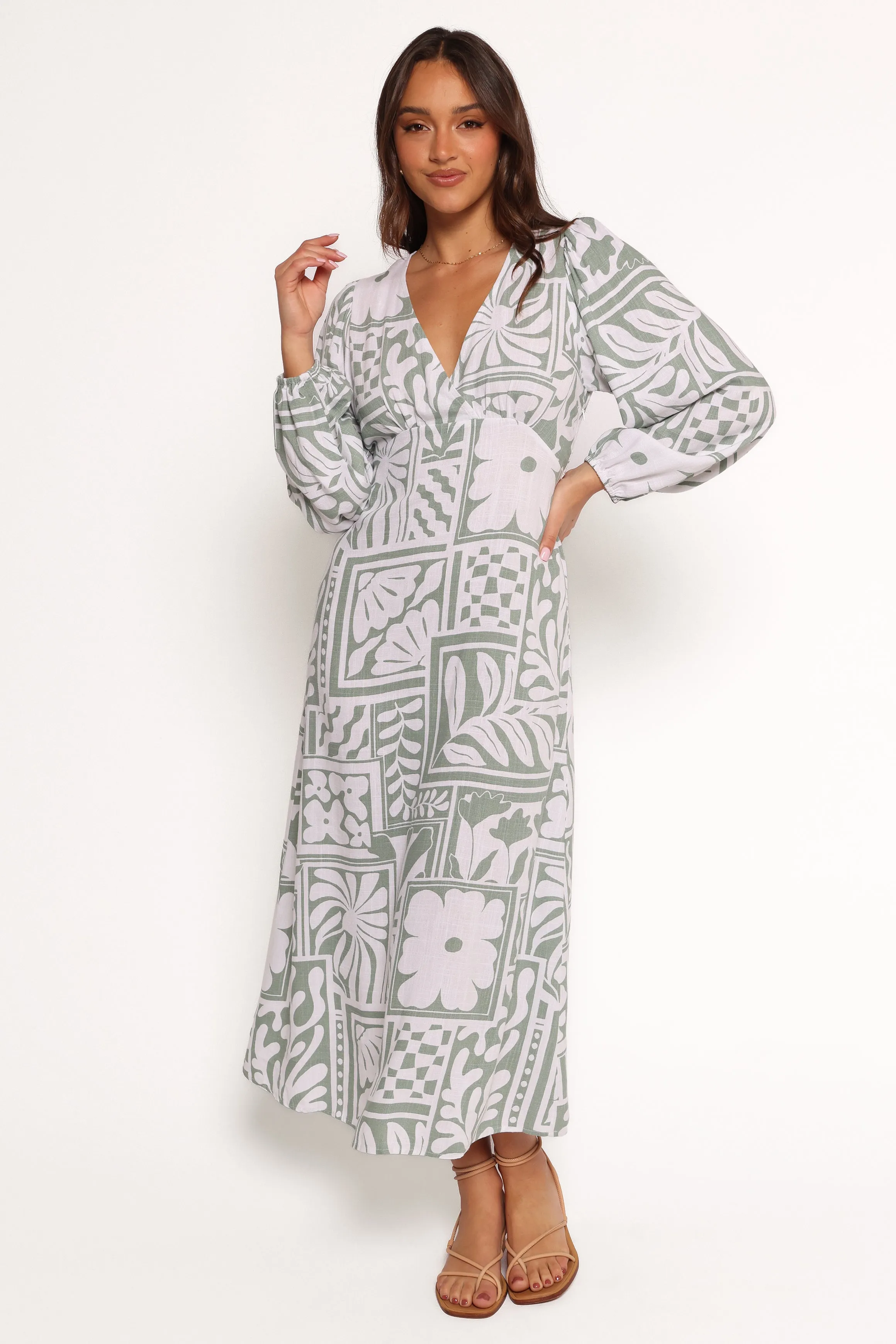 Kolby Long Sleeve Midi Dress - Sage Print sold by Petal & Pup product image thumbnail 3