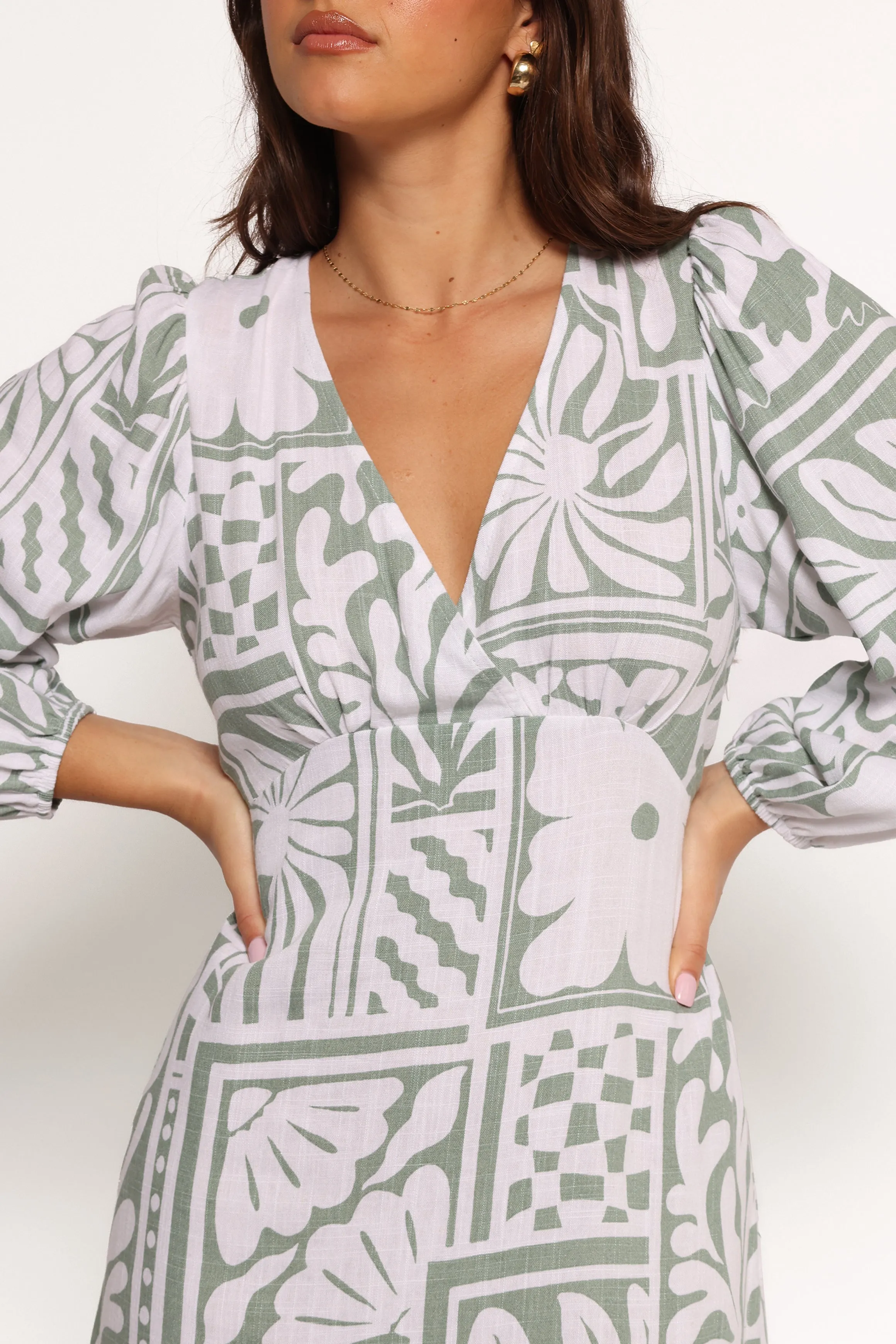 Kolby Long Sleeve Midi Dress - Sage Print sold by Petal & Pup product image thumbnail 4