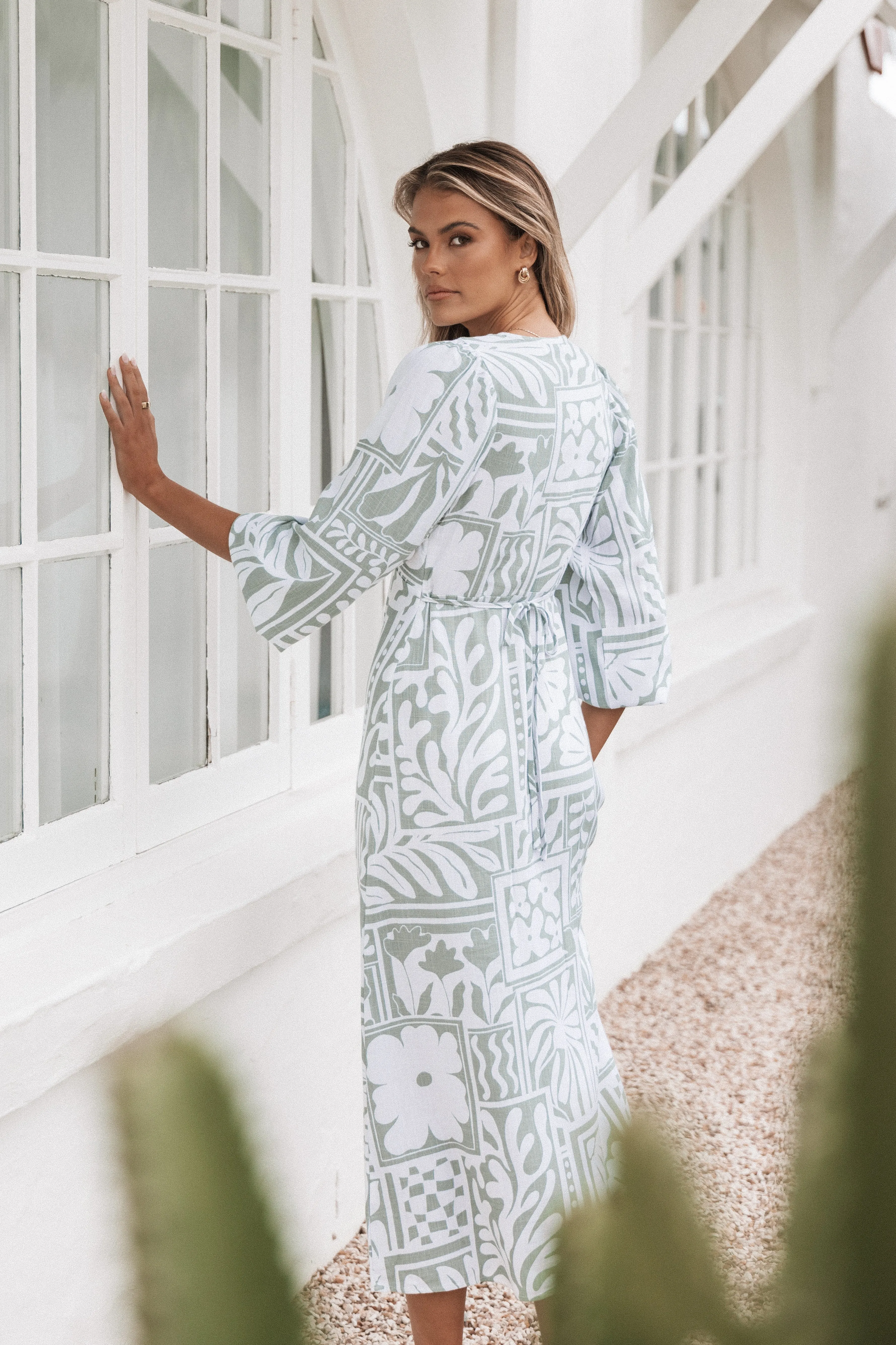 Kolby Long Sleeve Midi Dress - Sage Print sold by Petal & Pup product image thumbnail 2