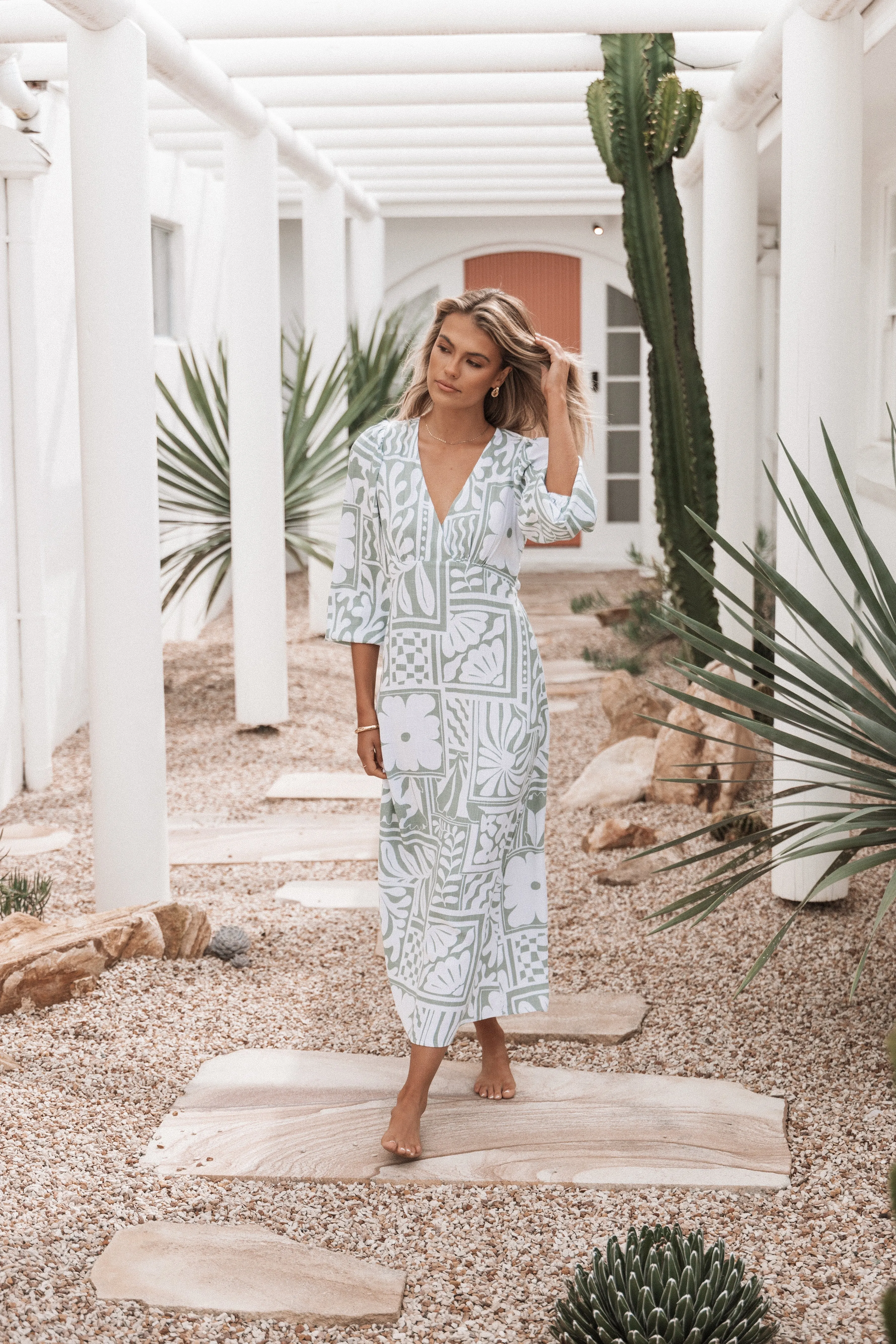 Kolby Long Sleeve Midi Dress - Sage Print sold by Petal & Pup