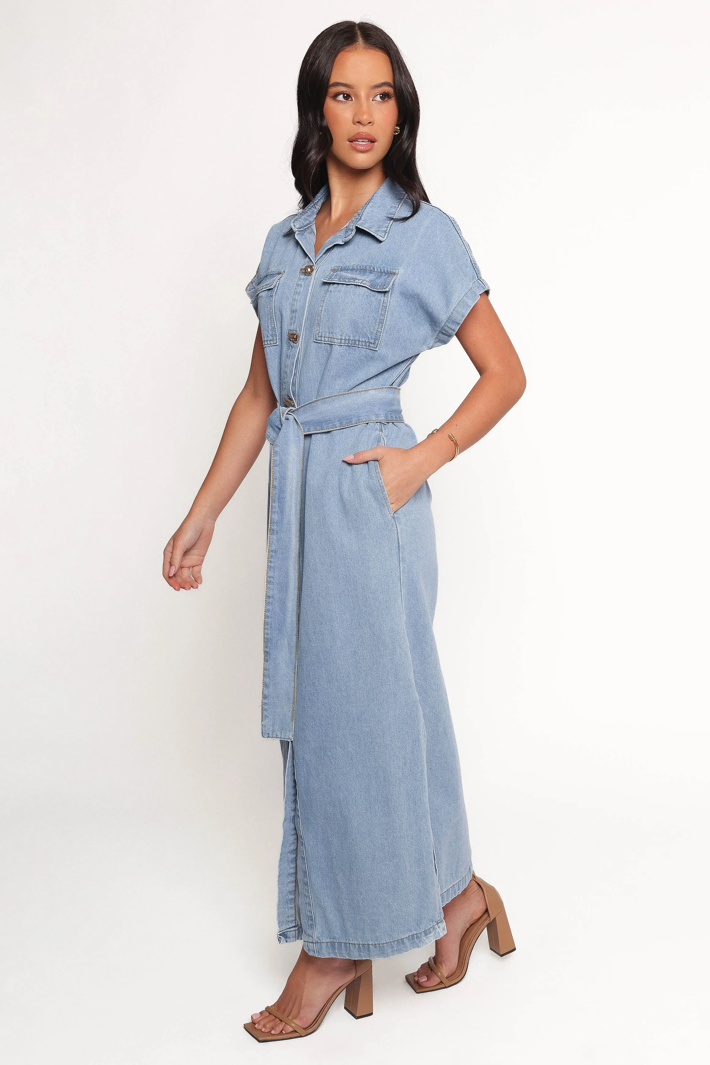 Griffin Shirt Maxi Dress - Denim sold by Petal & Pup product image thumbnail 4