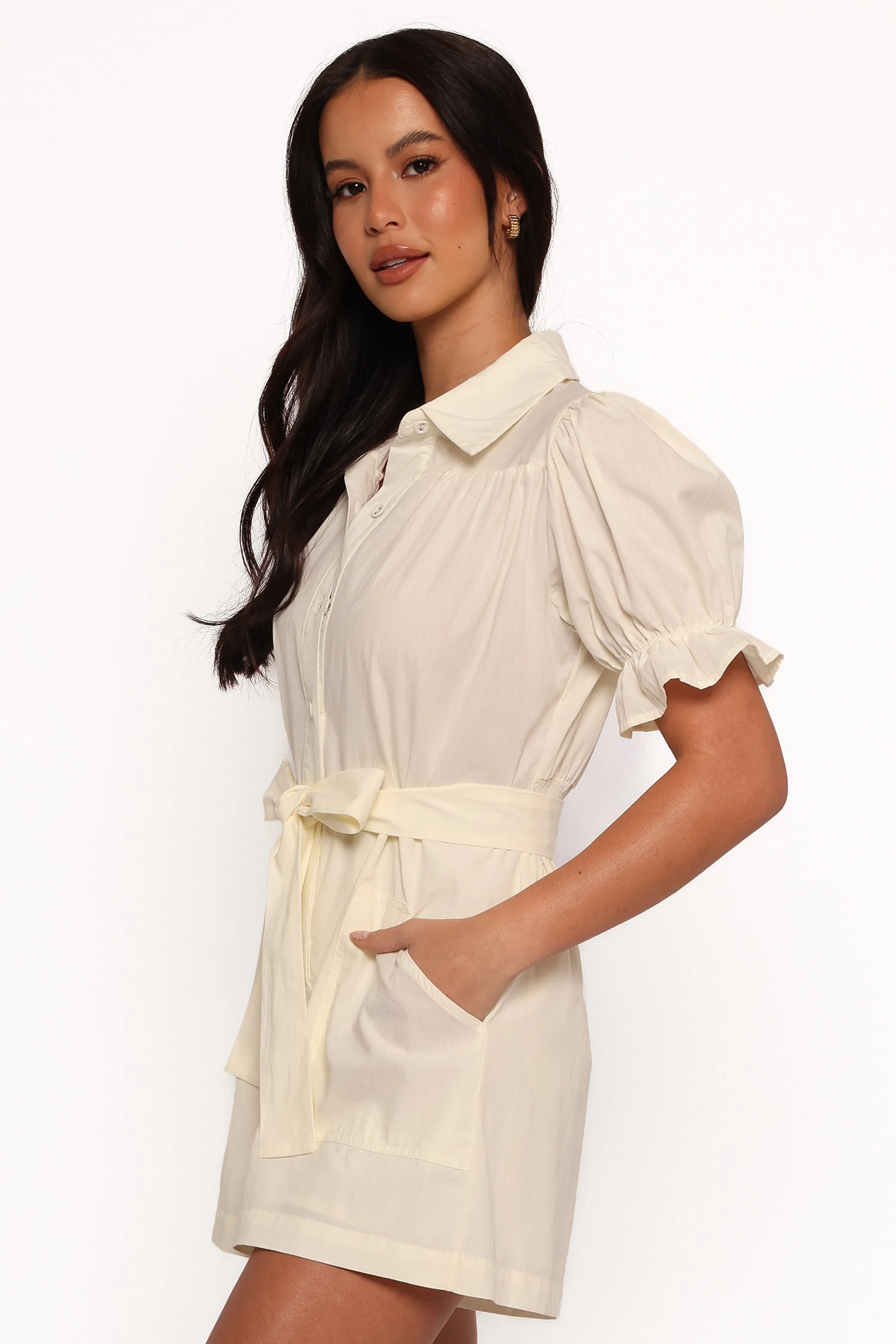 Riley Waist Tie Romper - Cream sold by Petal & Pup product image thumbnail 3