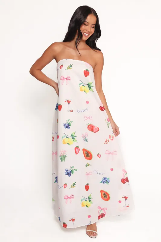 Soph Strapless Maxi Dress - Ciao Bow Print sold by Petal & Pup