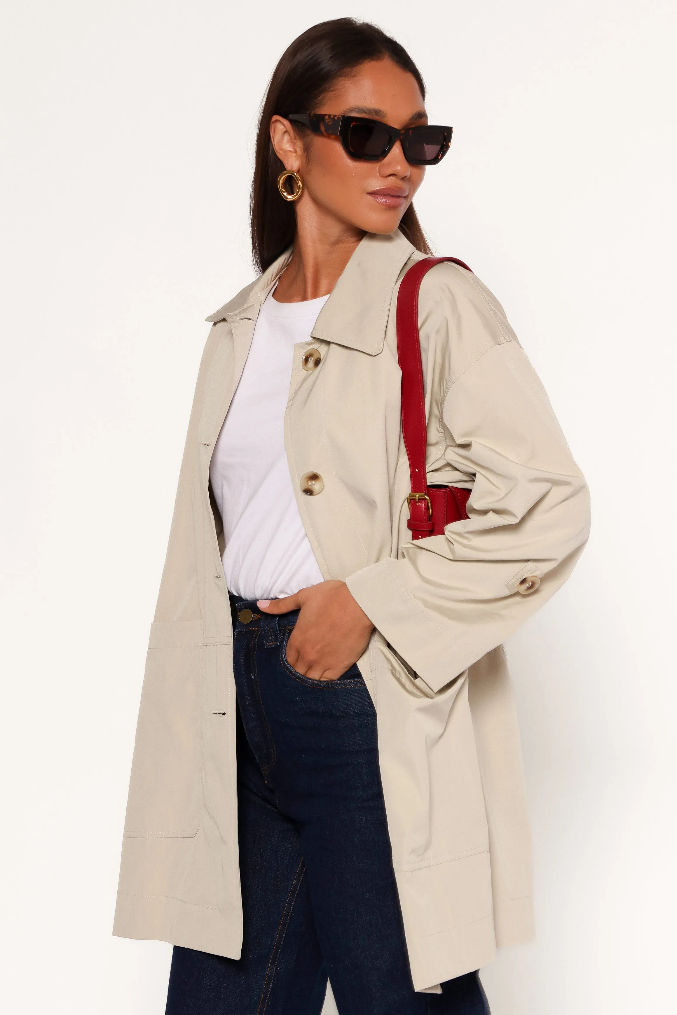 Stella Button Front Collar Jacket - Taupe sold by Petal & Pup