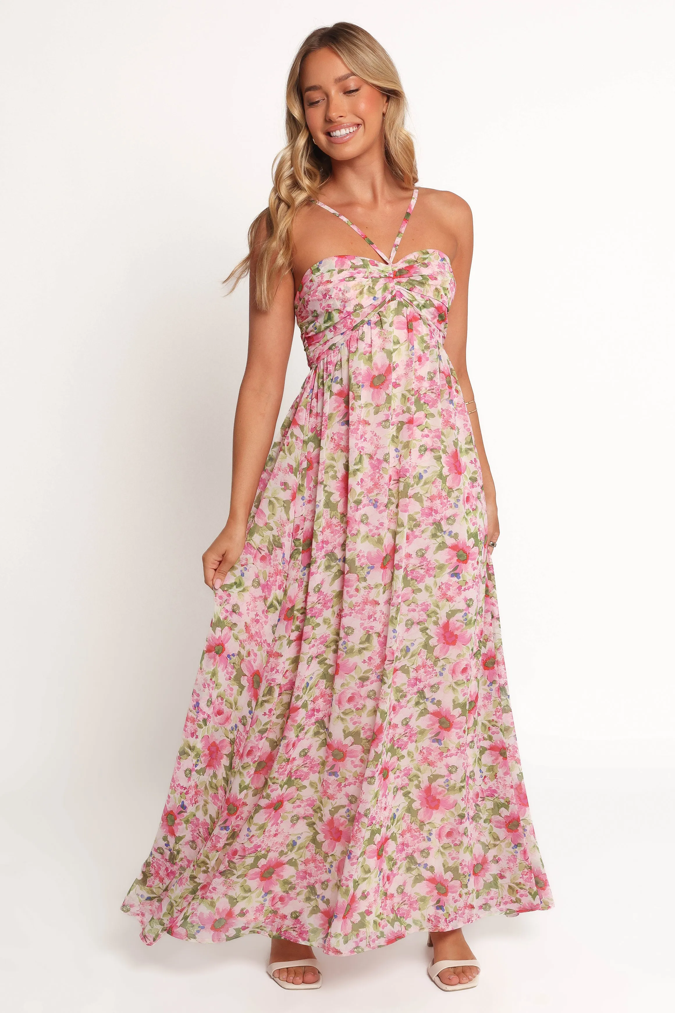 Cascade Halterneck Maxi Dress - Carmine Rose sold by Petal & Pup