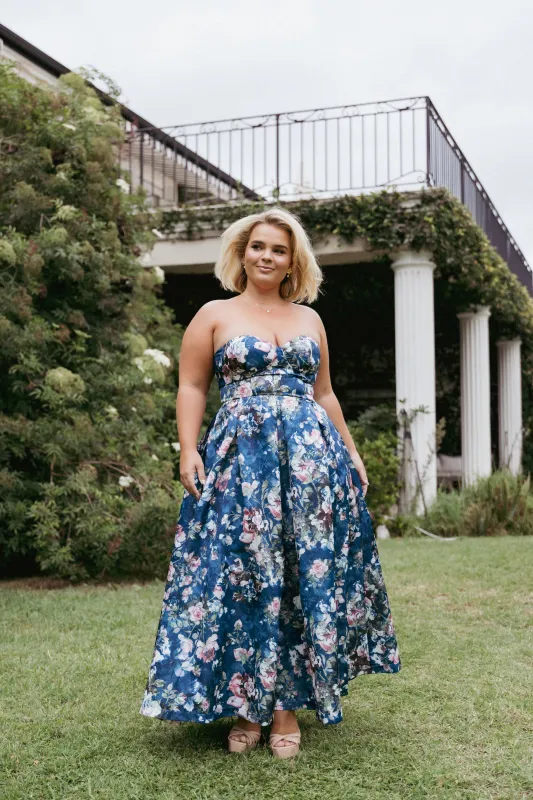 Darina Strapless Midi Dress - Midnight Floral sold by Petal & Pup