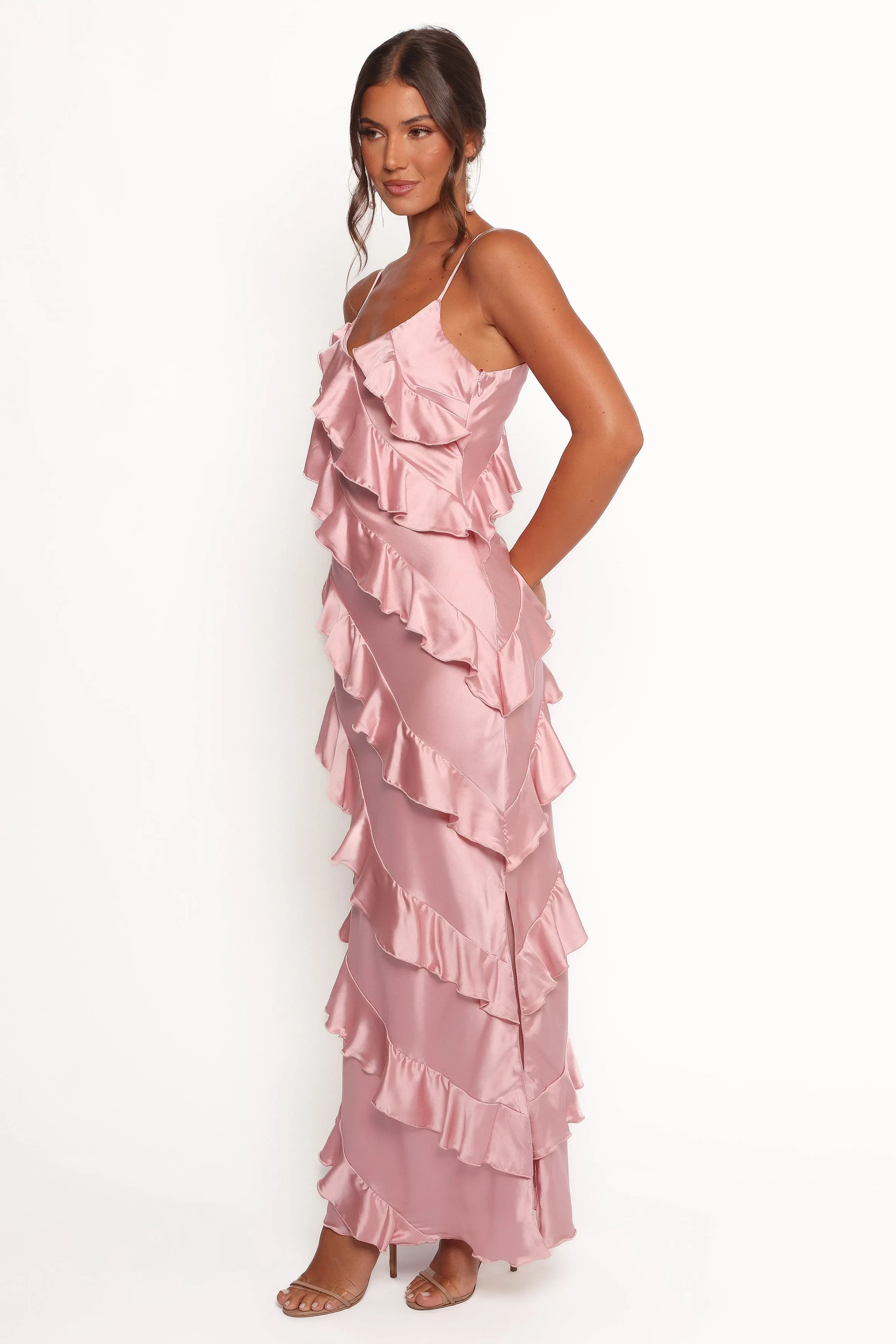 Ciao Ruffles Maxi Satin Dress - Pink sold by Petal & Pup product image thumbnail 4