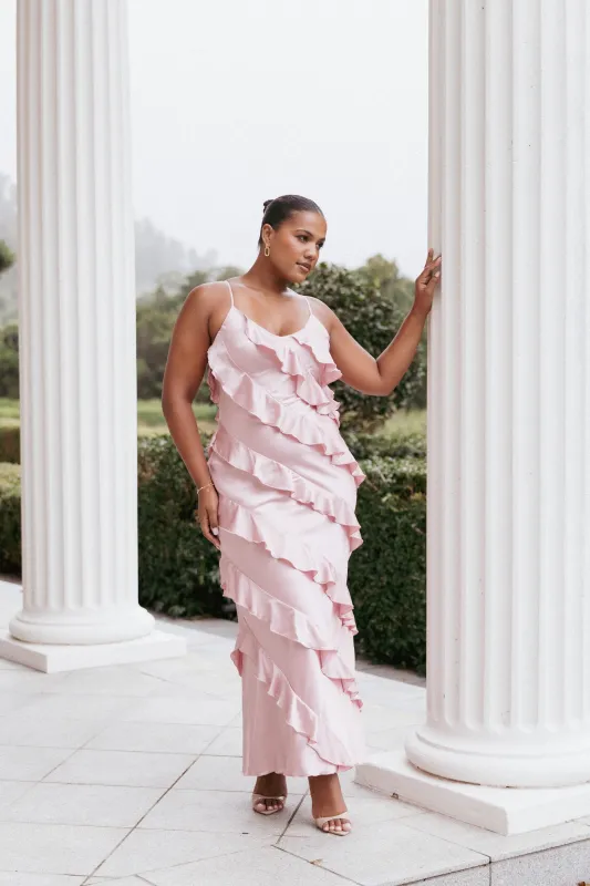 Ciao Ruffles Maxi Satin Dress - Pink sold by Petal & Pup