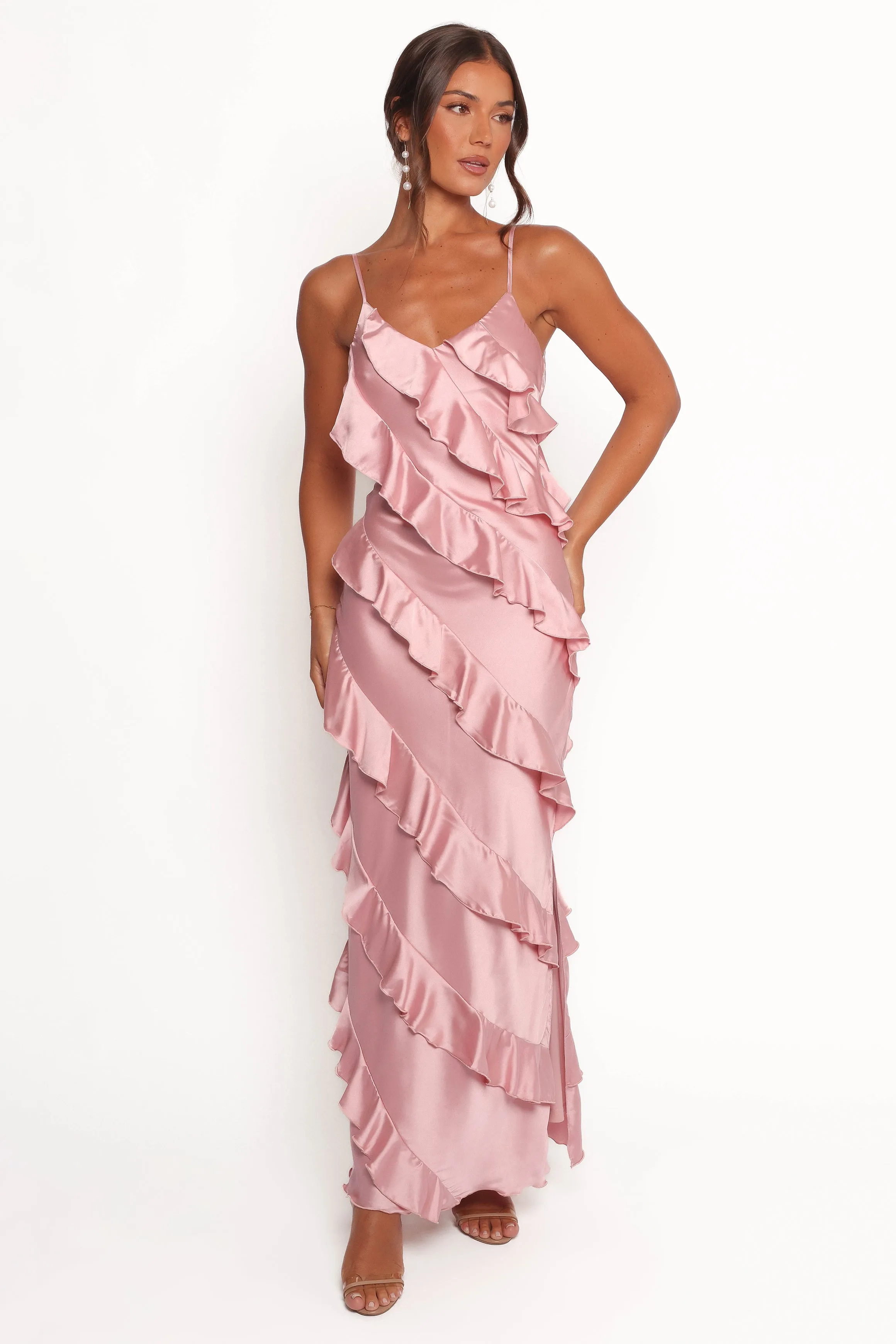Ciao Ruffles Maxi Satin Dress - Pink sold by Petal & Pup product image thumbnail 2