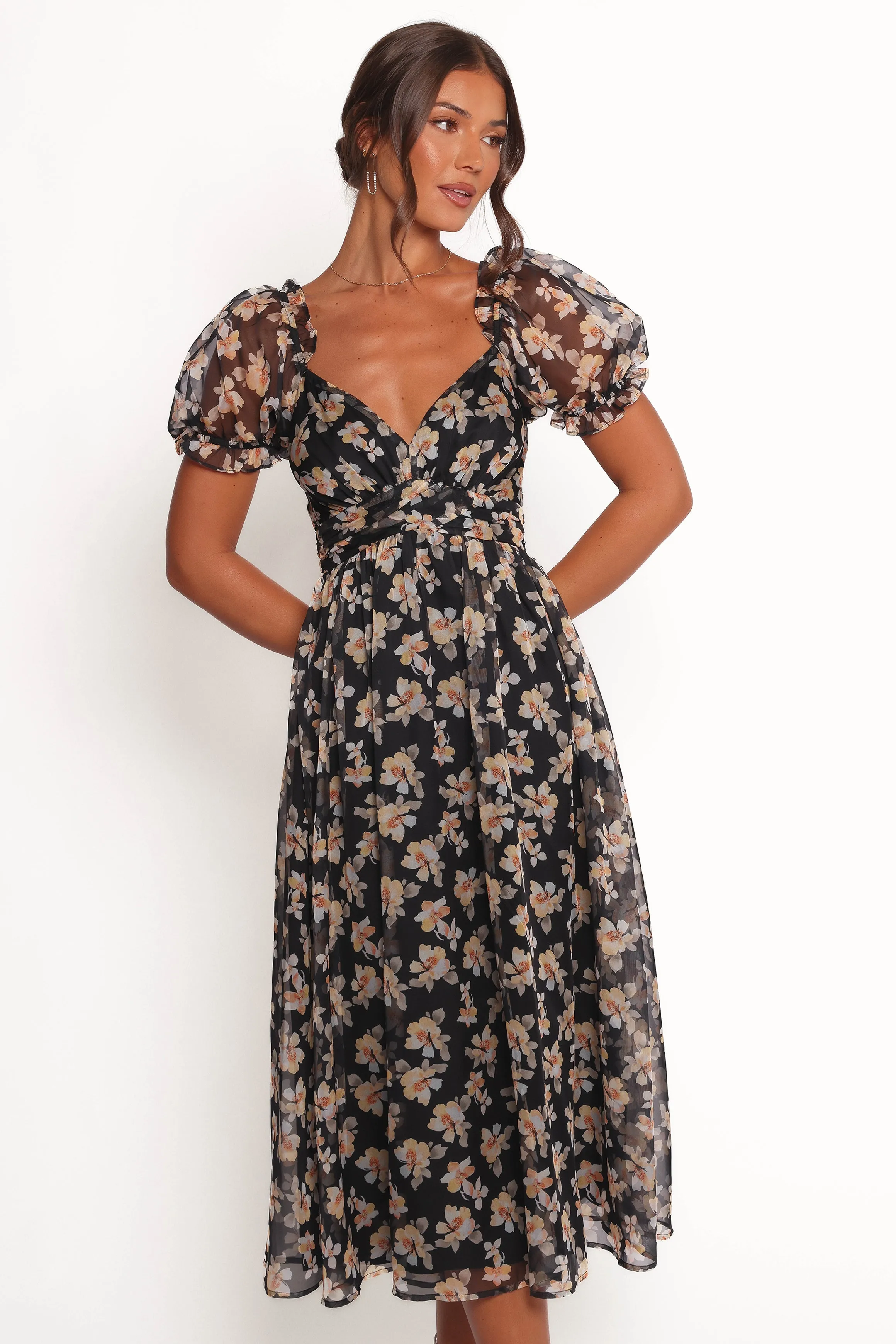 Farryn Maxi Dress - Black Beige Floral sold by Petal & Pup