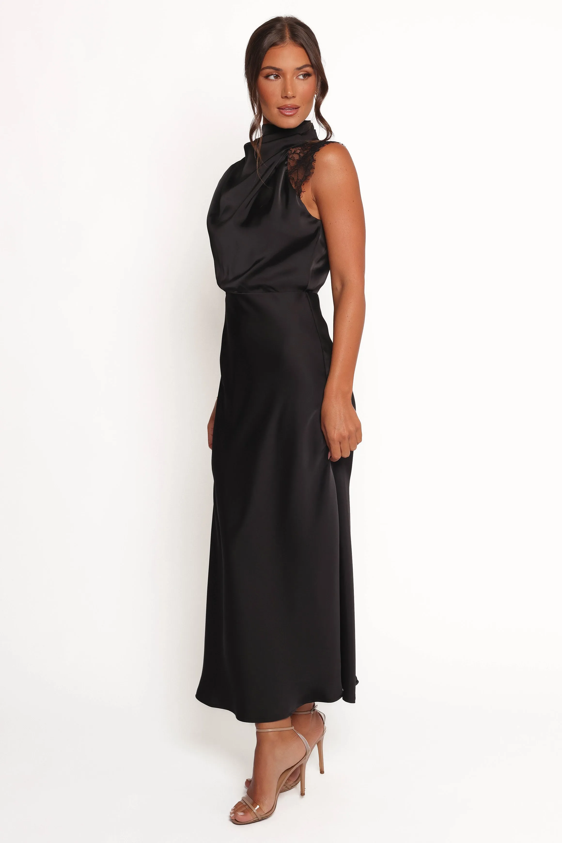 Anabelle Halter Neck Lace Maxi Dress - Black sold by Petal & Pup product image thumbnail 4