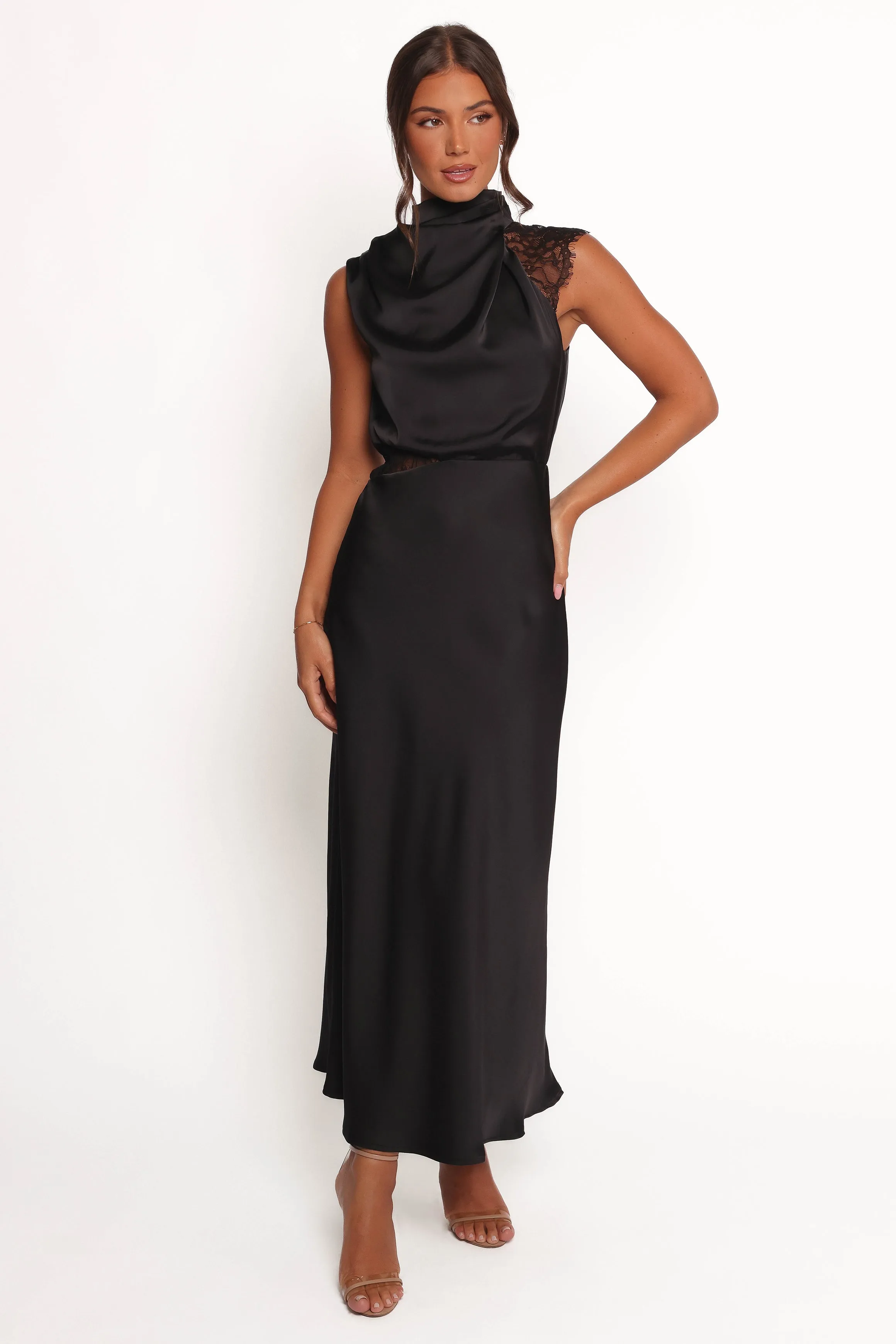 Anabelle Halter Neck Lace Maxi Dress - Black sold by Petal & Pup product image thumbnail 2