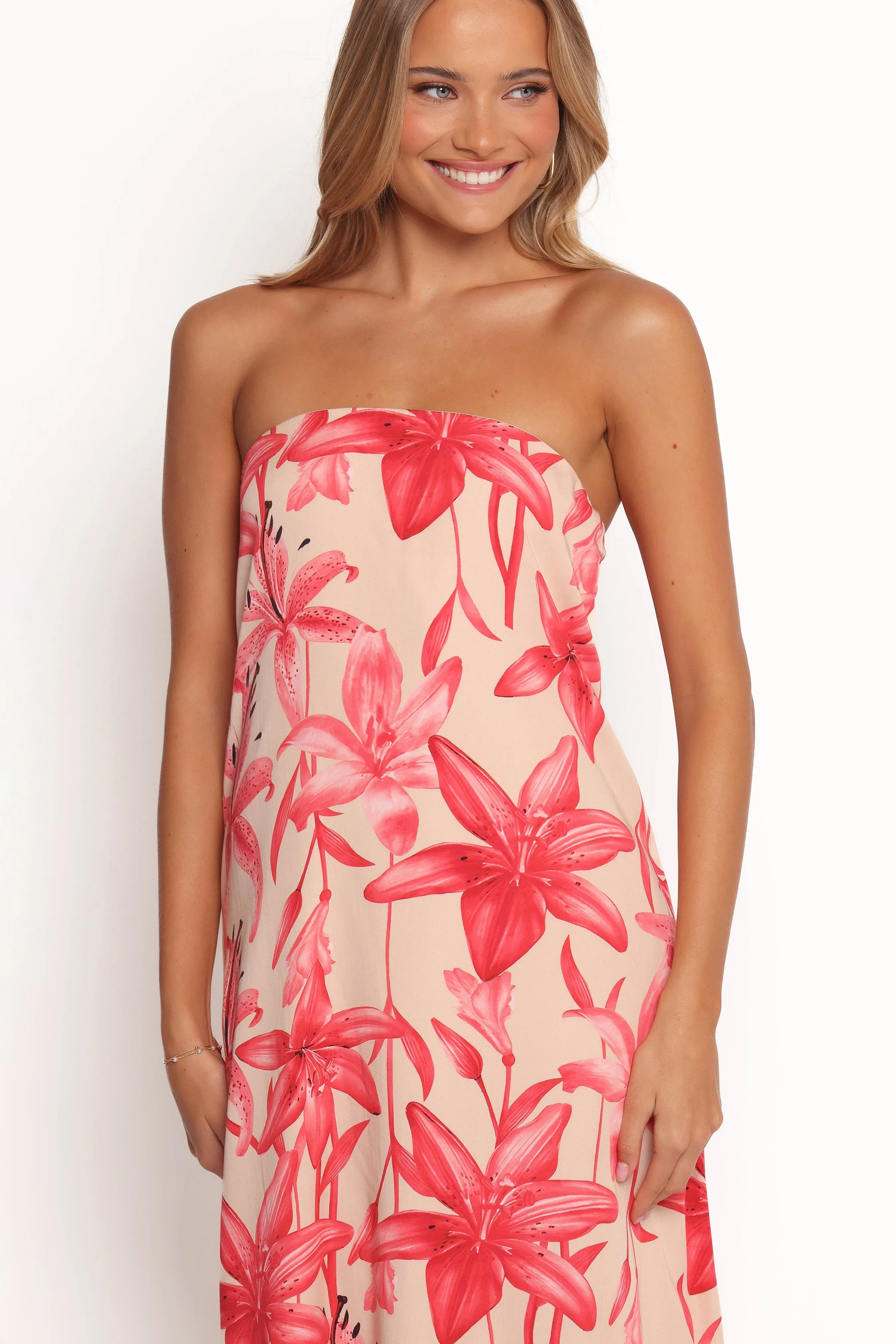Lani A Line Strapless Maxi Dress - Pink Floral sold by Petal & Pup product image thumbnail 3