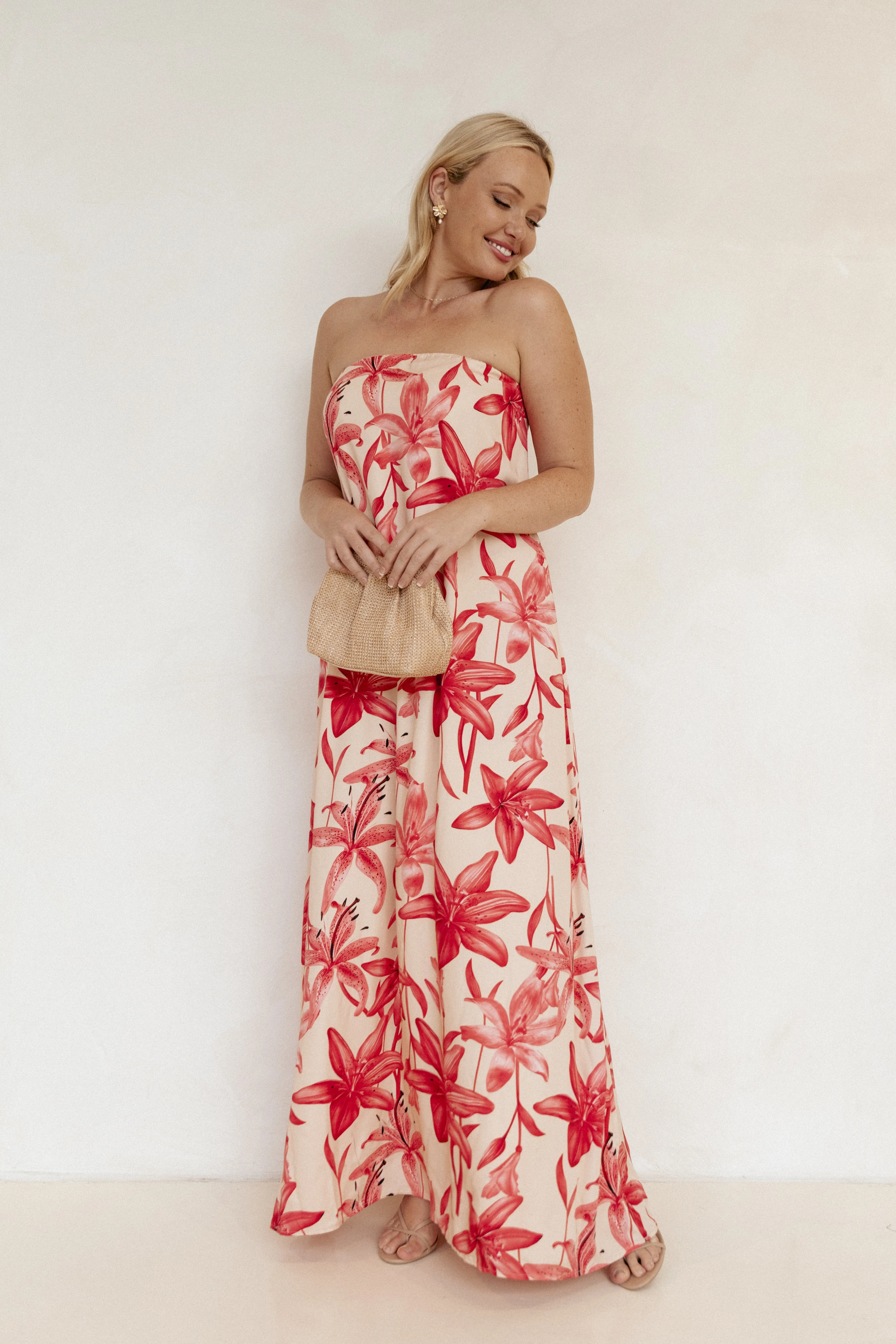 Lani A Line Strapless Maxi Dress - Pink Floral sold by Petal & Pup