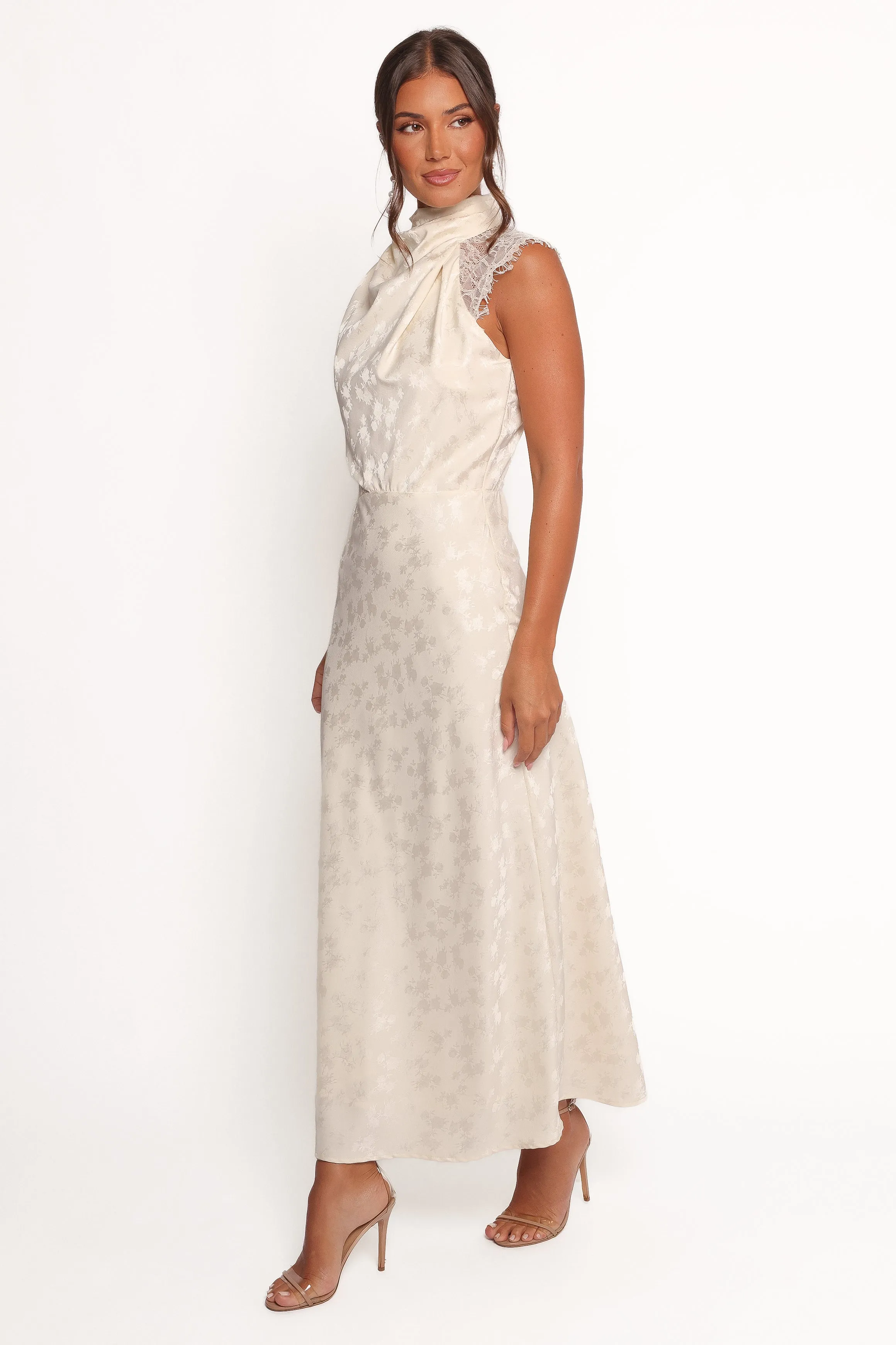 Anabelle Halter Neck Lace Maxi Dress - White sold by Petal & Pup product image thumbnail 4