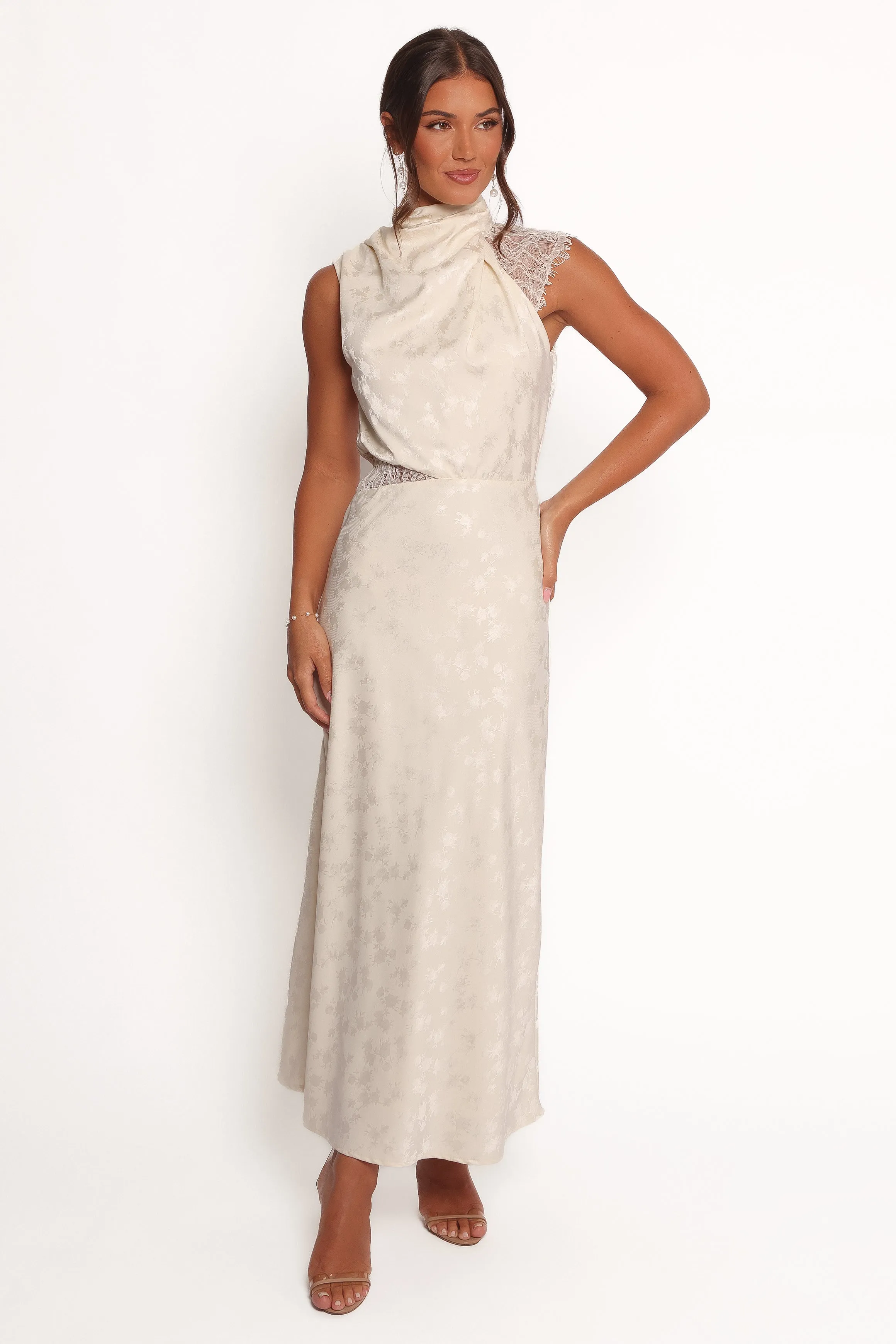 Anabelle Halter Neck Lace Maxi Dress - White sold by Petal & Pup product image thumbnail 2