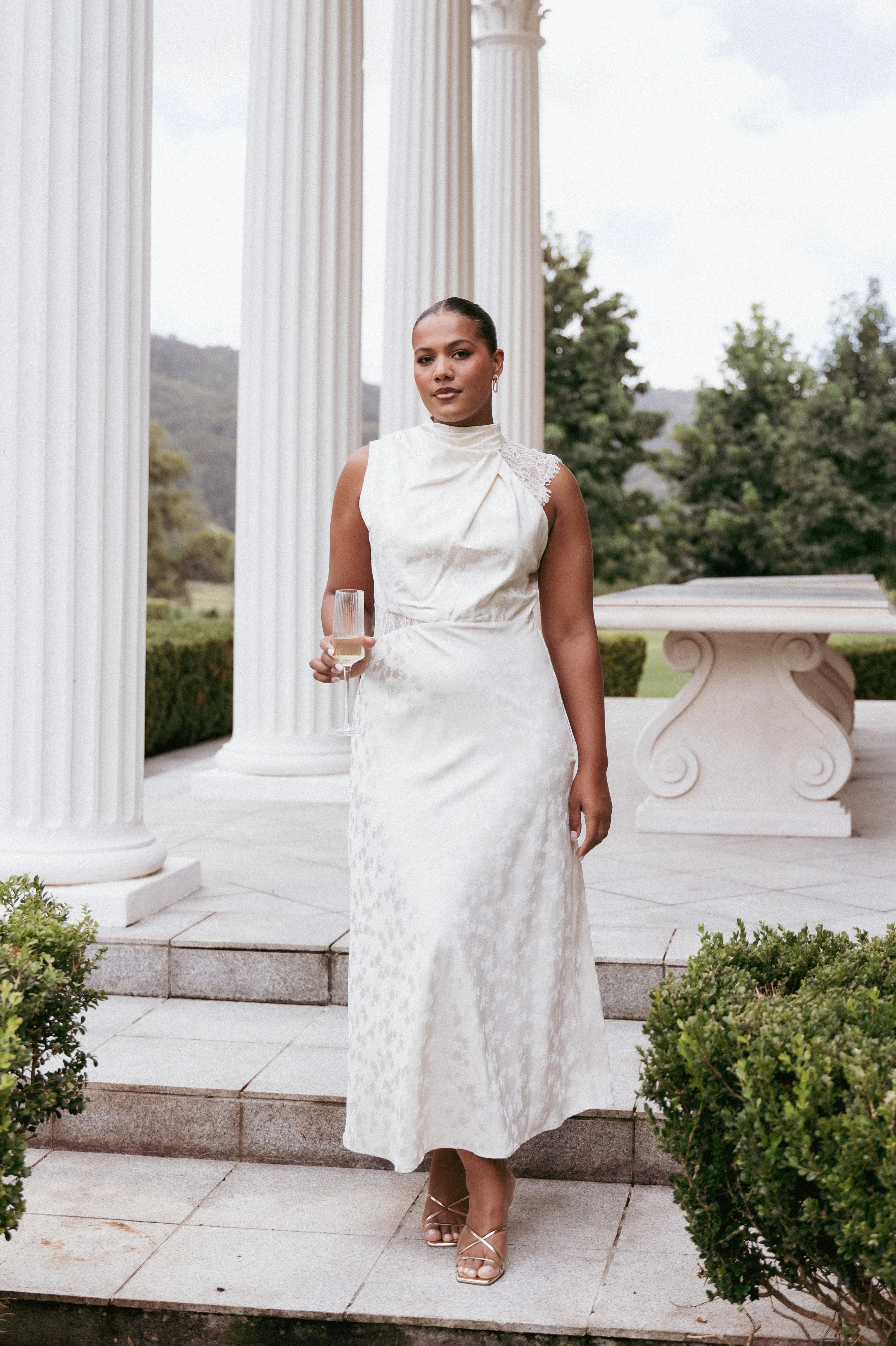 Anabelle Halter Neck Lace Maxi Dress - White sold by Petal & Pup