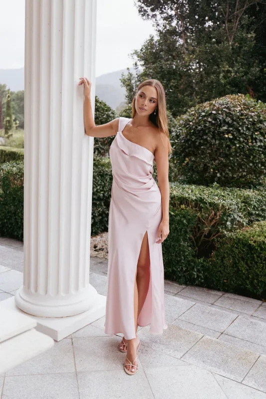 Lolana Draped One Shoulder Dress - Pale Pink sold by Petal & Pup