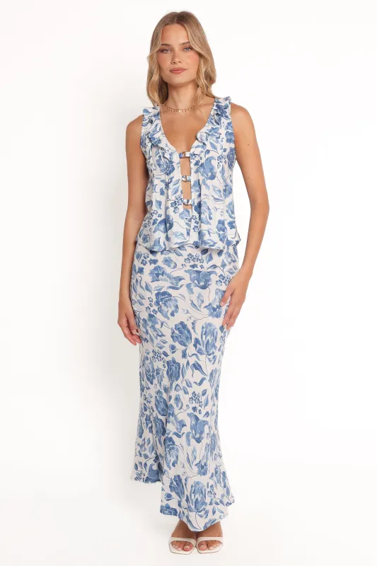 Claud Maxi Skirt - Blue White Floral sold by Petal & Pup