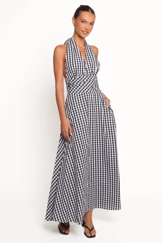 Solene Maxi Halterneck Dress - Black/White sold by Petal & Pup