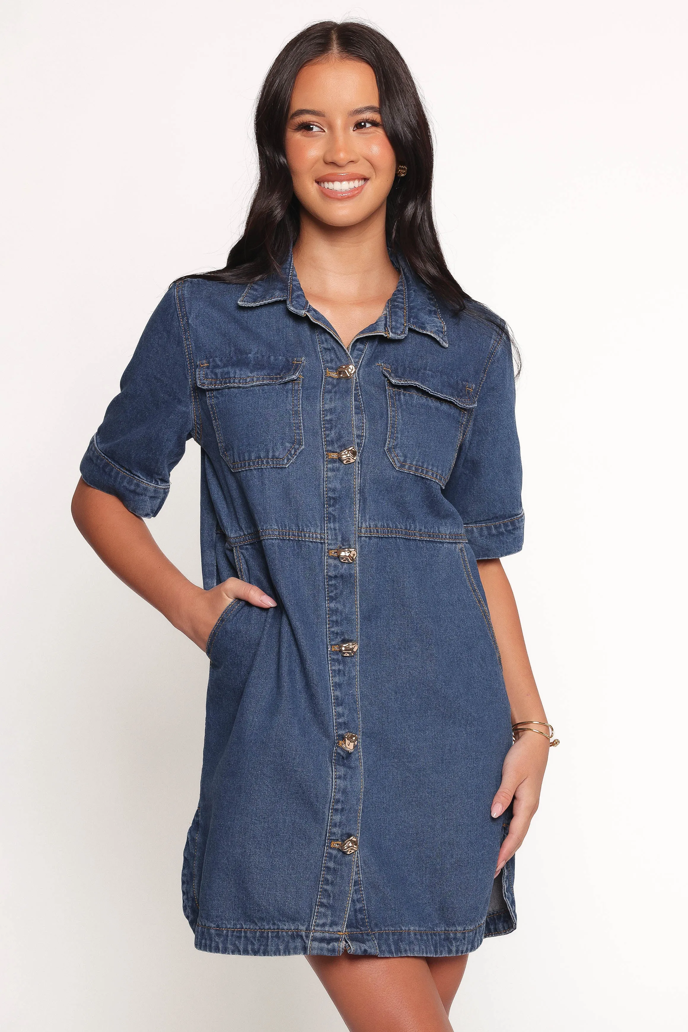 Fleming Shirt Mini Dress - Denim sold by Petal & Pup product image thumbnail 2