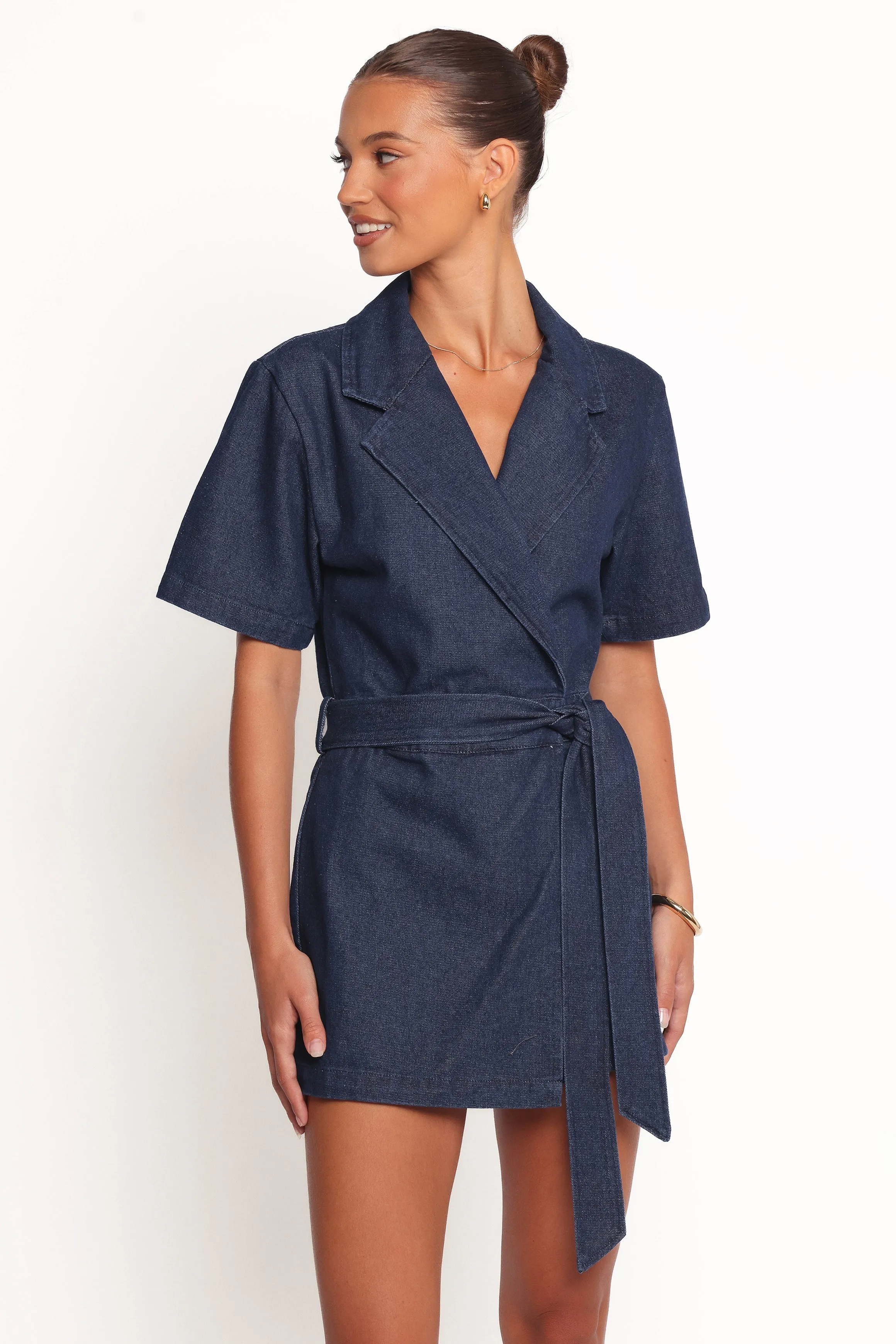 Bruna Denim Romper - Dark Wash sold by Petal & Pup