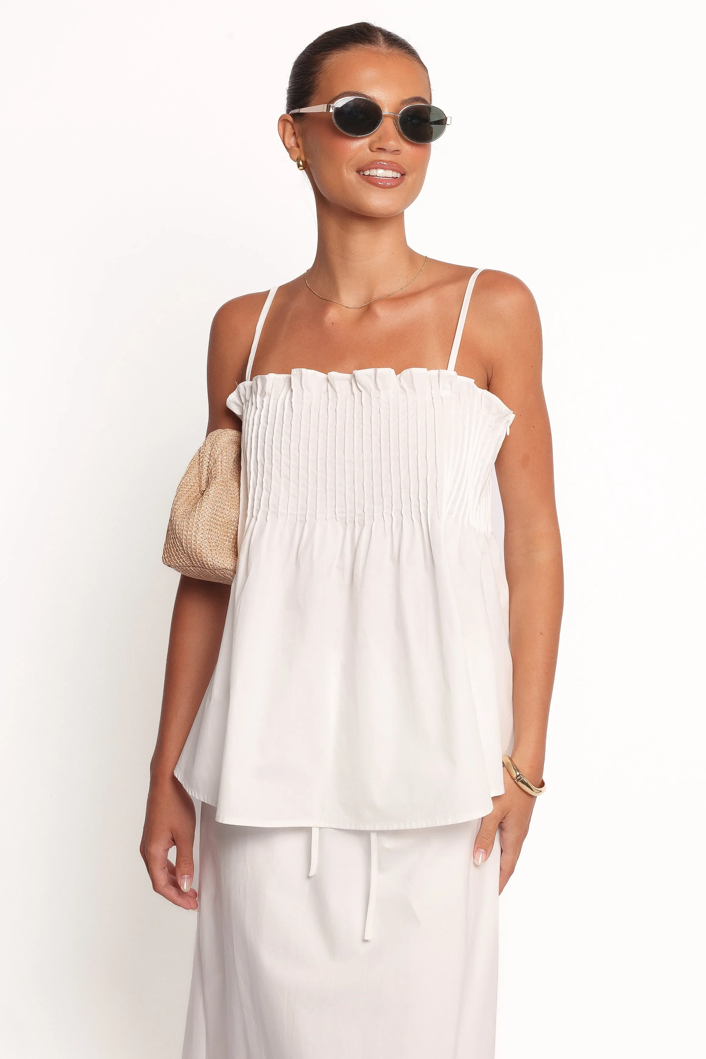 Carson Pleated Top - White sold by Petal & Pup
