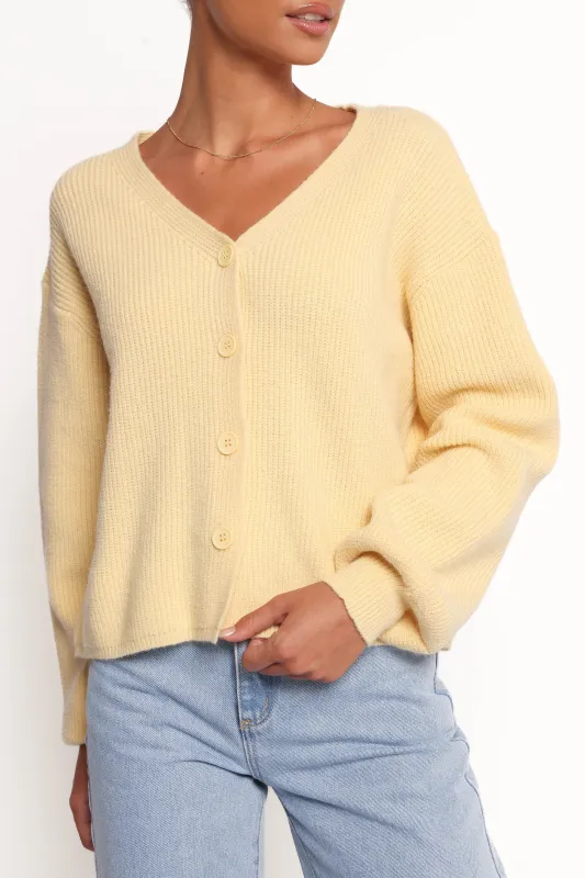 Sybil Button Front Cardigan - Butter Yellow sold by Petal & Pup