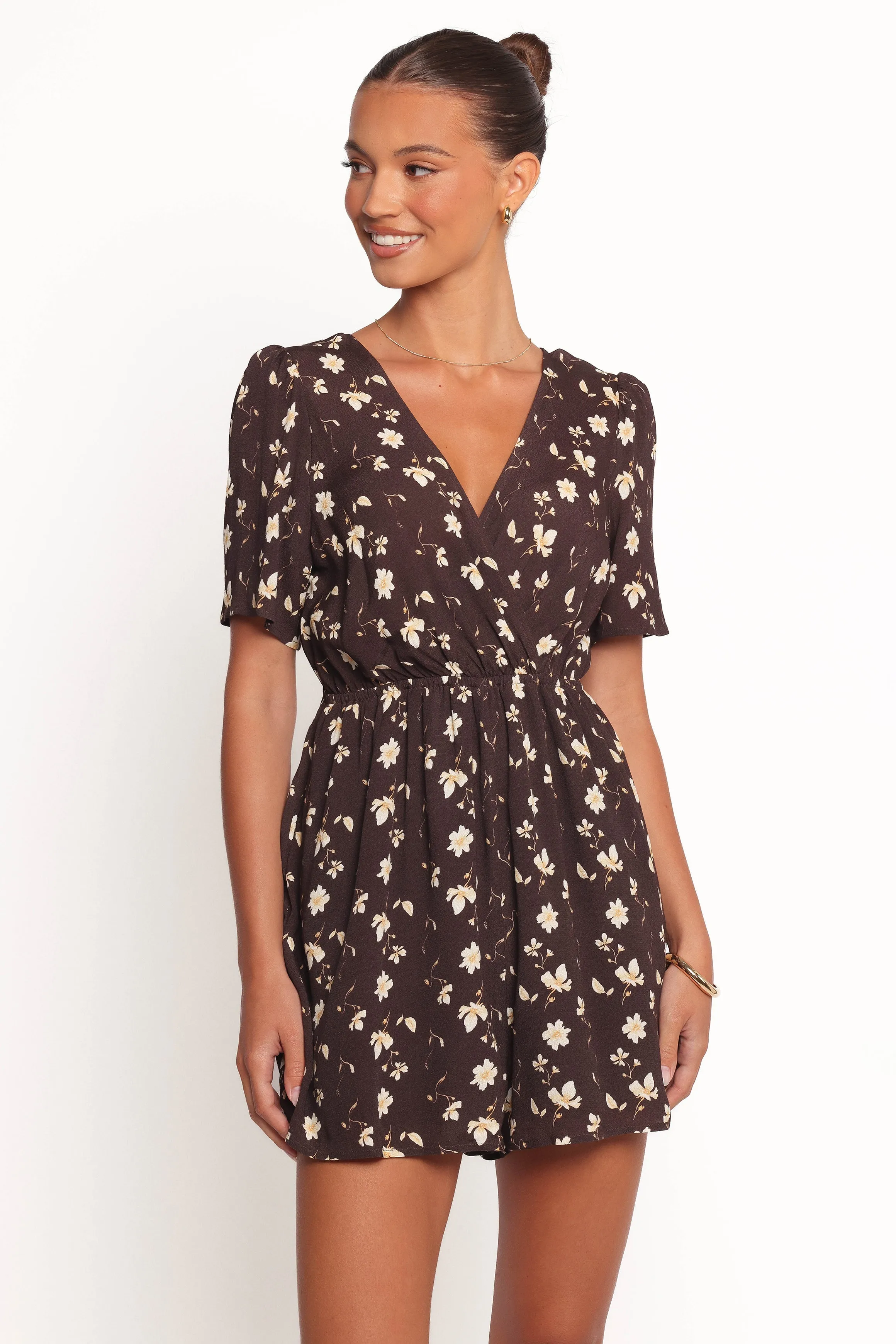 Raschelle Romper - Brown Ditsy sold by Petal & Pup