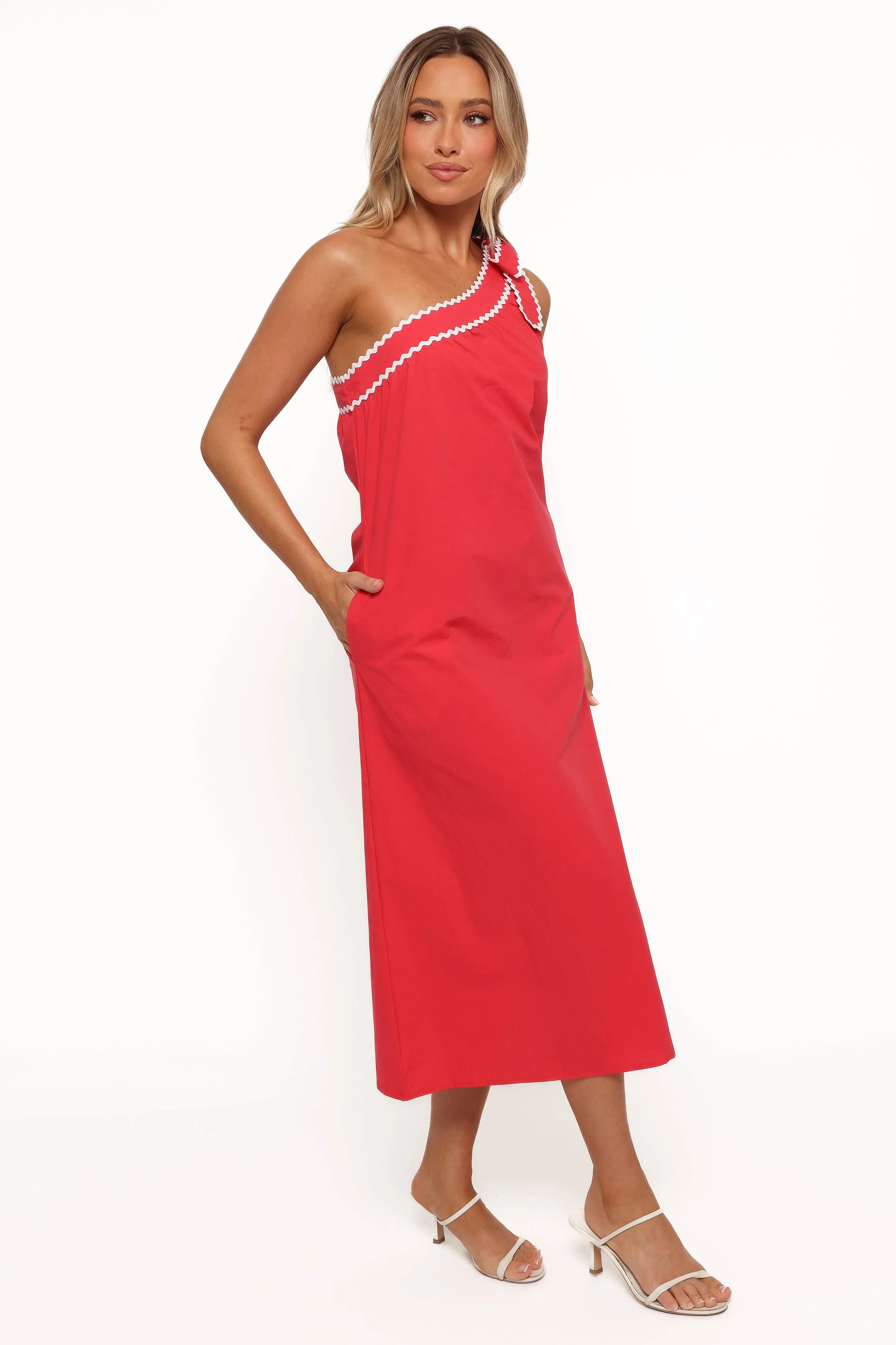 Brynlee One Shoulder Midi Dress - Red/White sold by Petal & Pup product image thumbnail 5