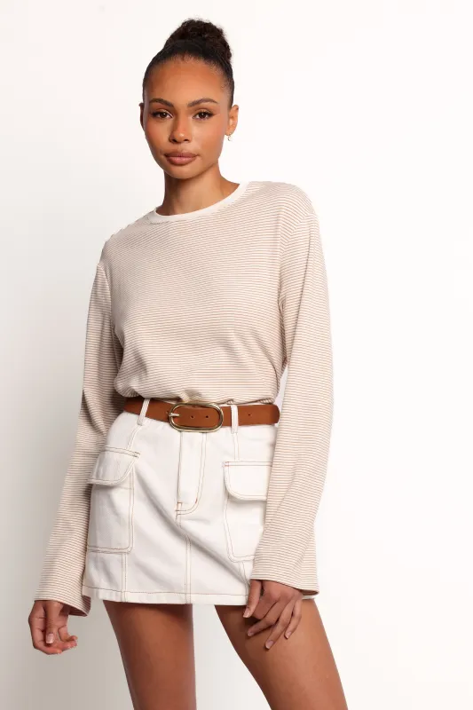 Ruva Long Sleeve Tee - Beige White Stripe sold by Petal & Pup