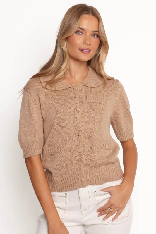 Roman Button Front Cardigan - Beige sold by Petal & Pup