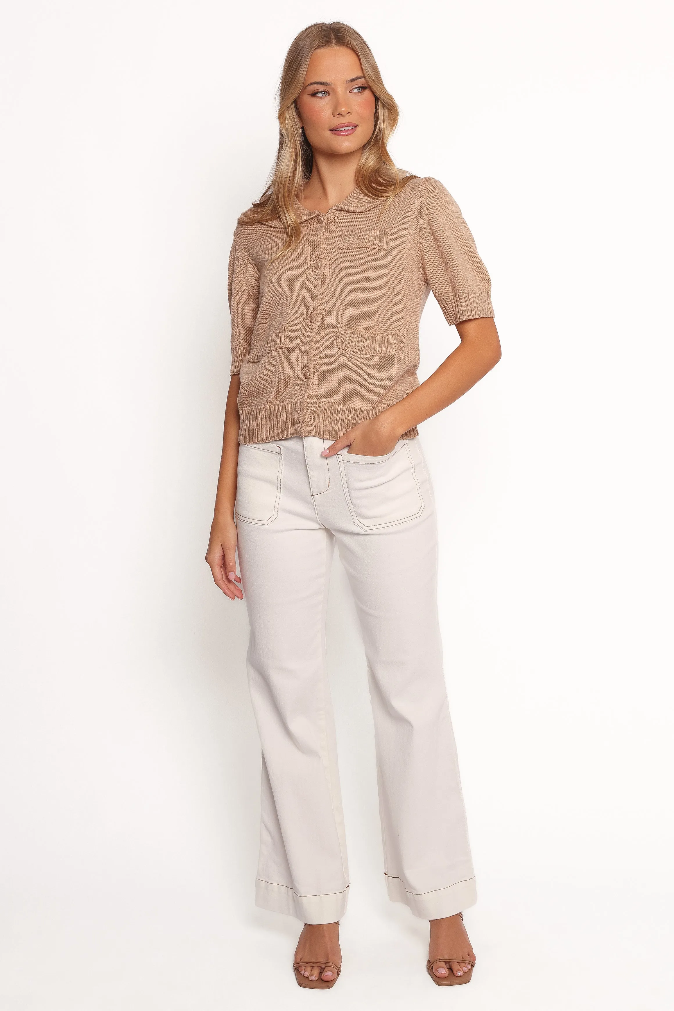 Roman Button Front Cardigan - Beige sold by Petal & Pup product image thumbnail 5