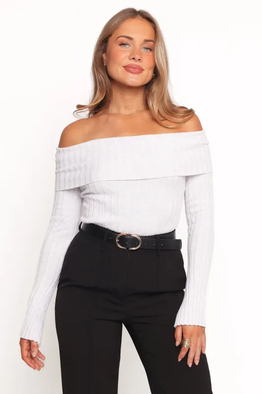 Anderson Wide Rib Off Shoulder Top - Pastel Grey sold by Petal & Pup