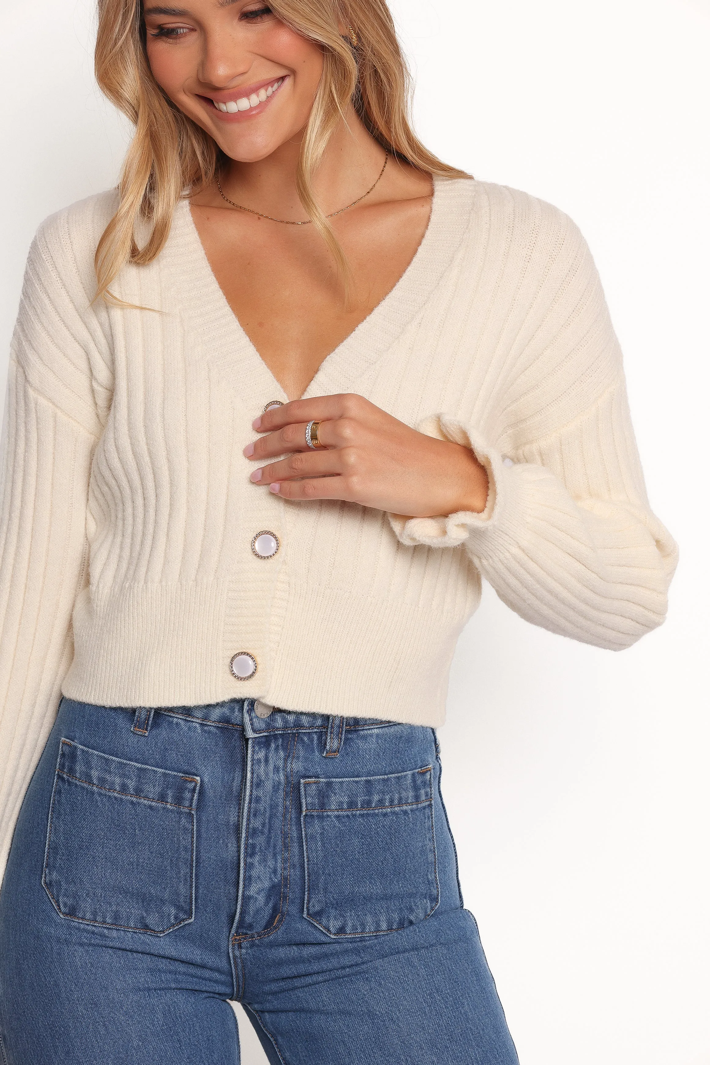 Zana Ribbed Ruffle Cuff Knit Sweater - Cream sold by Petal & Pup product image thumbnail 2
