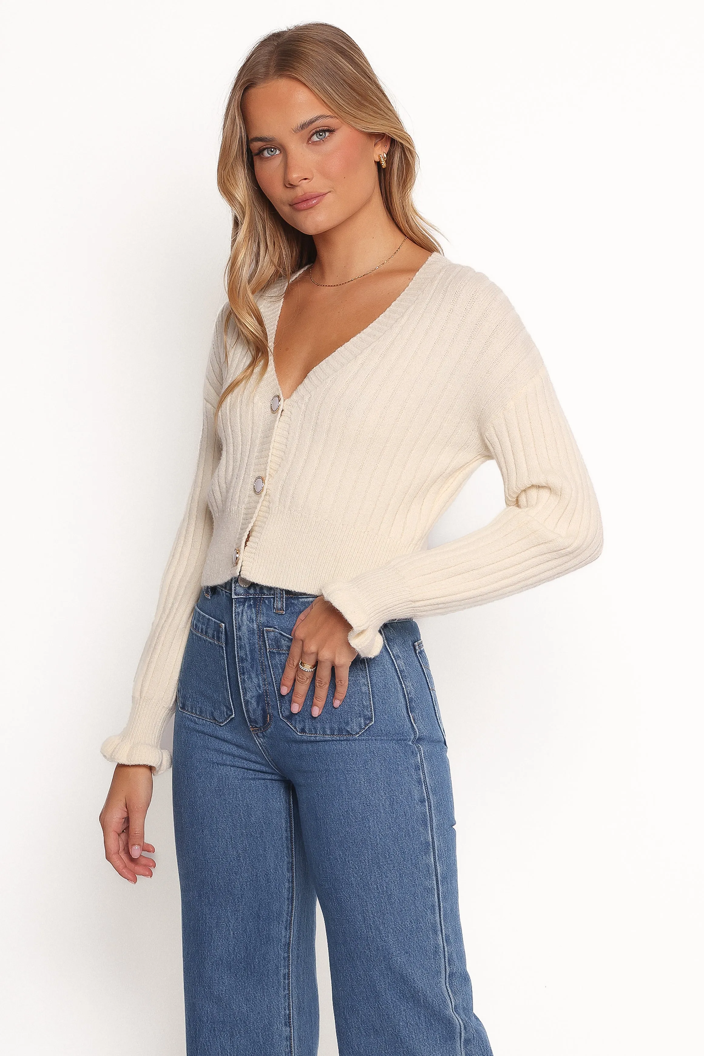 Zana Ribbed Ruffle Cuff Knit Sweater - Cream sold by Petal & Pup product image thumbnail 3