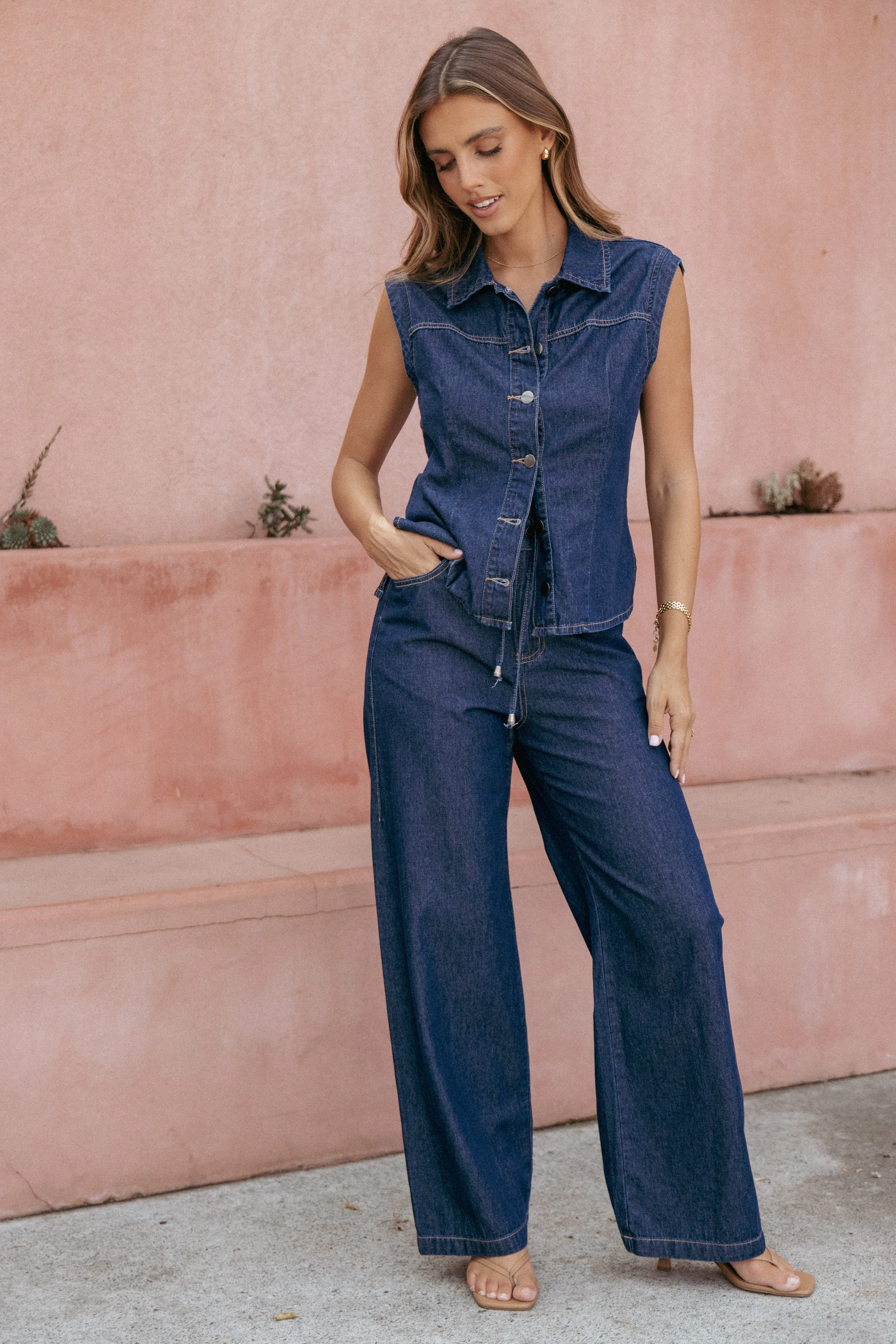 Kirie Wide Leg Denim Pant - Indigo sold by Petal & Pup